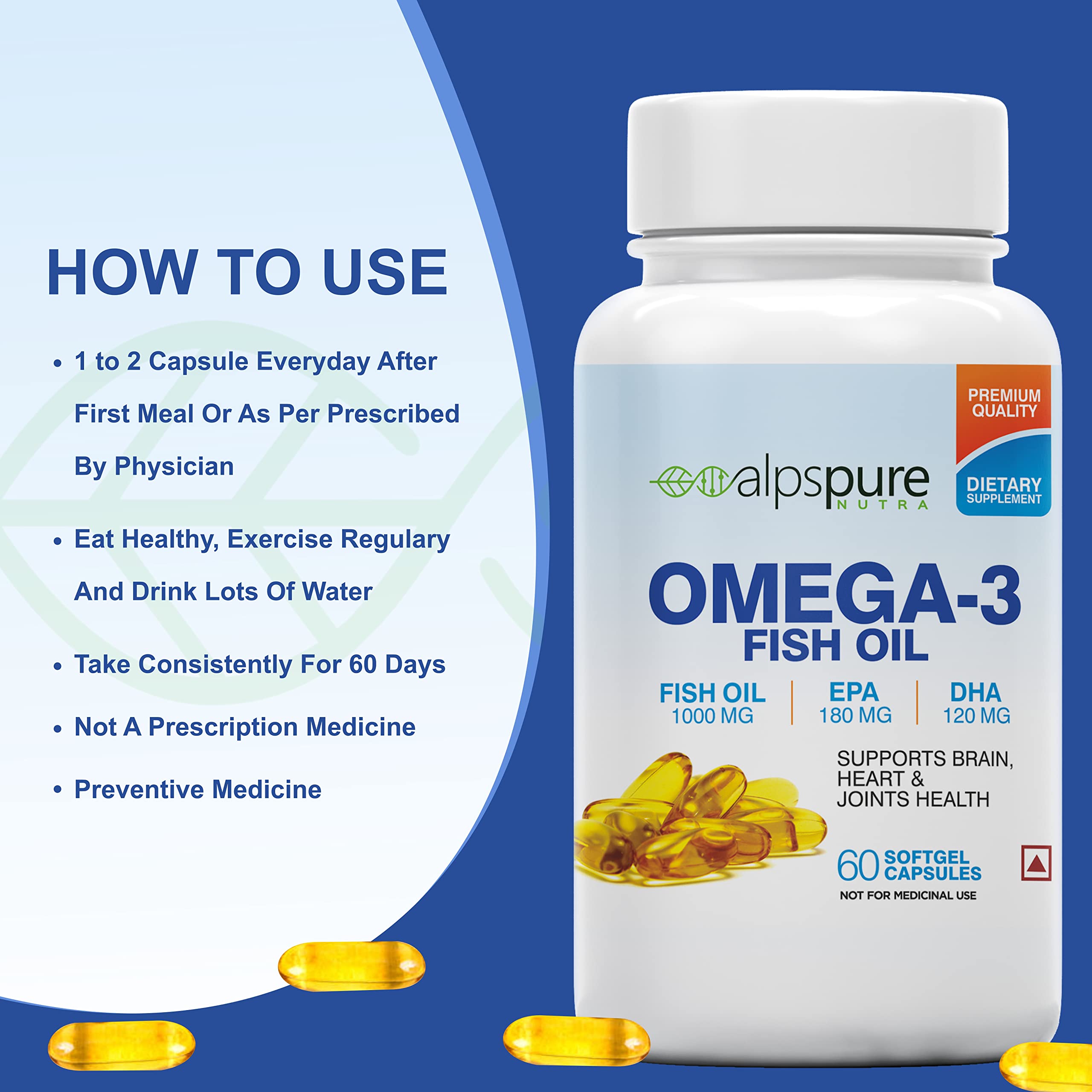 Alpspure Nutra Combo -Daily Multivitamin 60 Tablets & Omega 3 Fish Oil 1000mg 60 Softgels (EPA & DHA), Supports Healthy Heart & Joints |Complete Health Booster Multivitamin with Minerals - Image 3 thumbnail