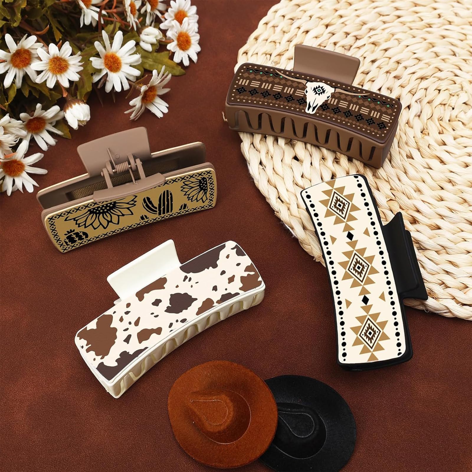 Vintage-Haarspangen-Set, Western-Stil, stilvoller Druck, Haarklammer, Halloween-Haarspange für Partys und den täglichen Gebrauch