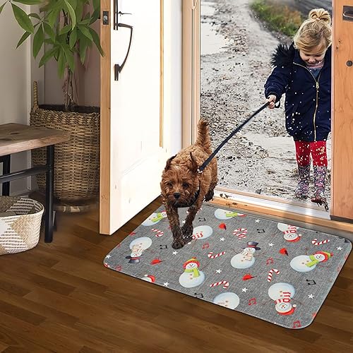 Miniatura 6 de ASPMIZ Tapete de puerta de Navidad para interiores y exteriores, tapete absorbente de muñeco de nieve, antideslizante, tapete de entrada de nieve de