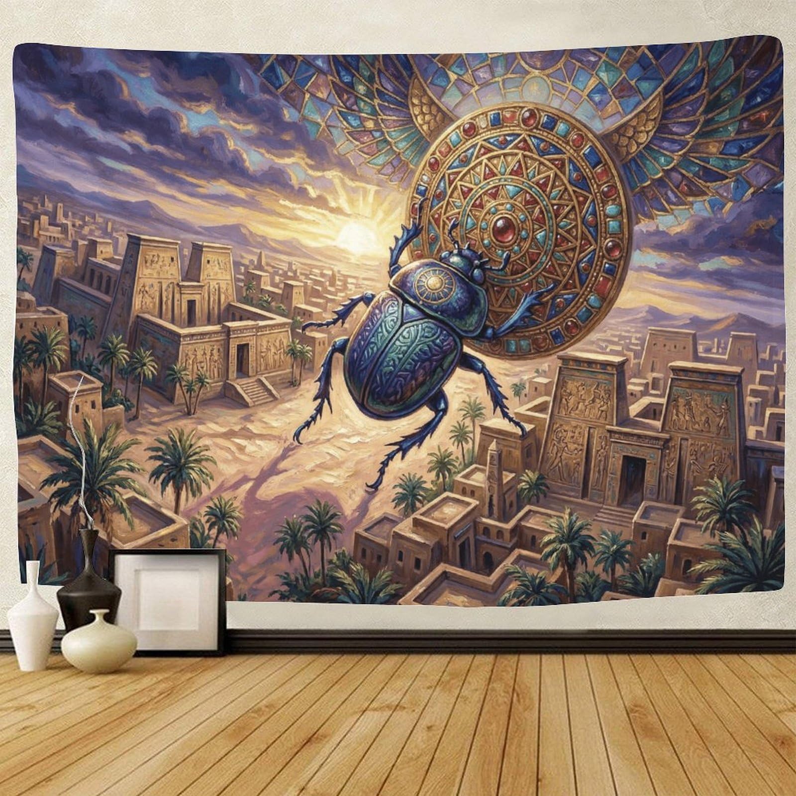 GPMNBCXZK Egyptian Scarab 3D Printed Wall Art Tapestry Ancient City Decor for Living Room Bedroom Home 100cmx150cm