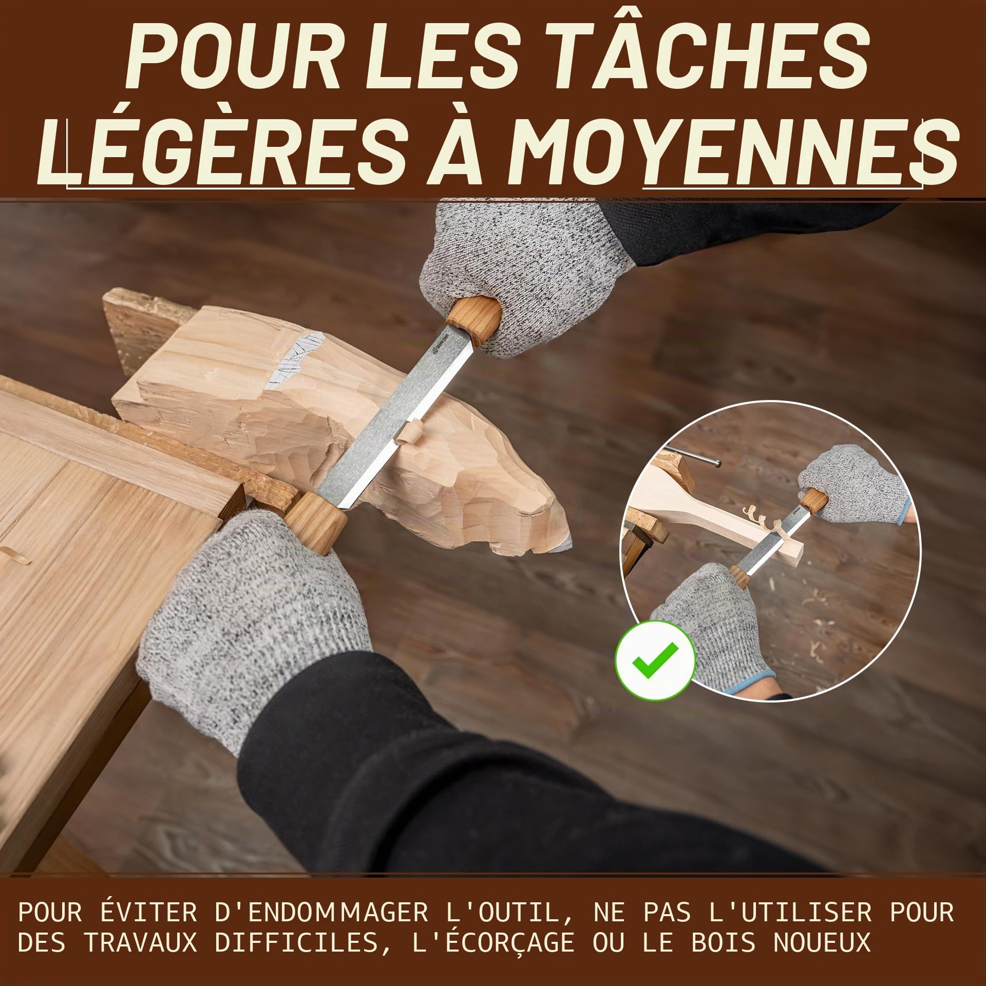 BeaverCraft Couteau à Dégrossir 11 cm Drawknife Sculpture Bois avec Étui en Cuir DK2s, Couteau de Taille pour Façonnage, Sculpture Cuillère, Détail et Travail du Bois, Outils de Whittling