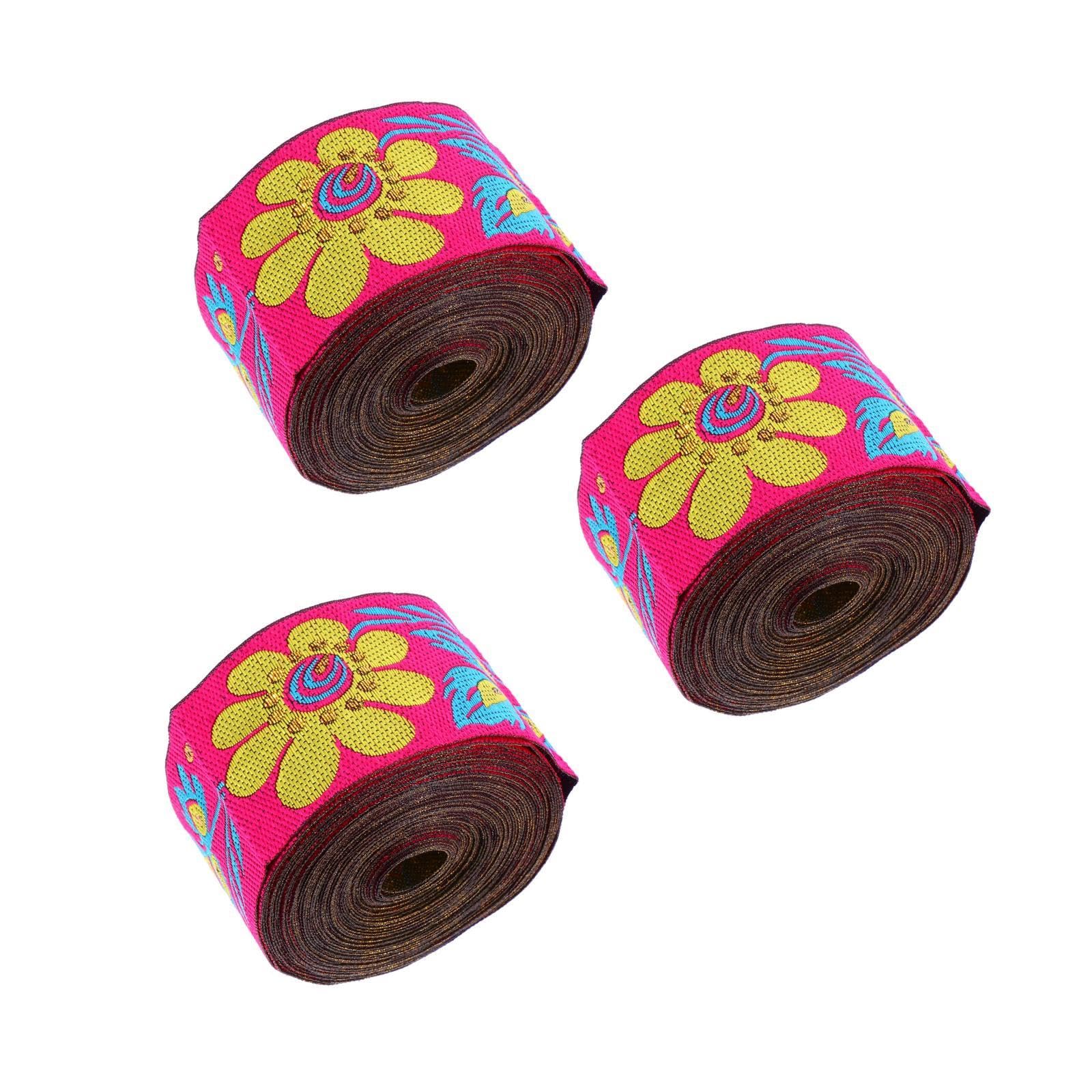 Ruban floral brodé de 3 pièces pour customisation de vêtements et mercerie