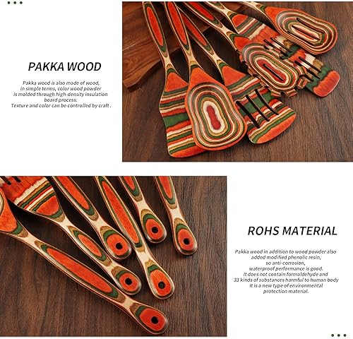 Miniatura 5 de WOSPONFAN - Juego de cucharas de madera para cocinar, juego de utensilios de cocina de madera de Pakkawood, espátula de madera esencial para