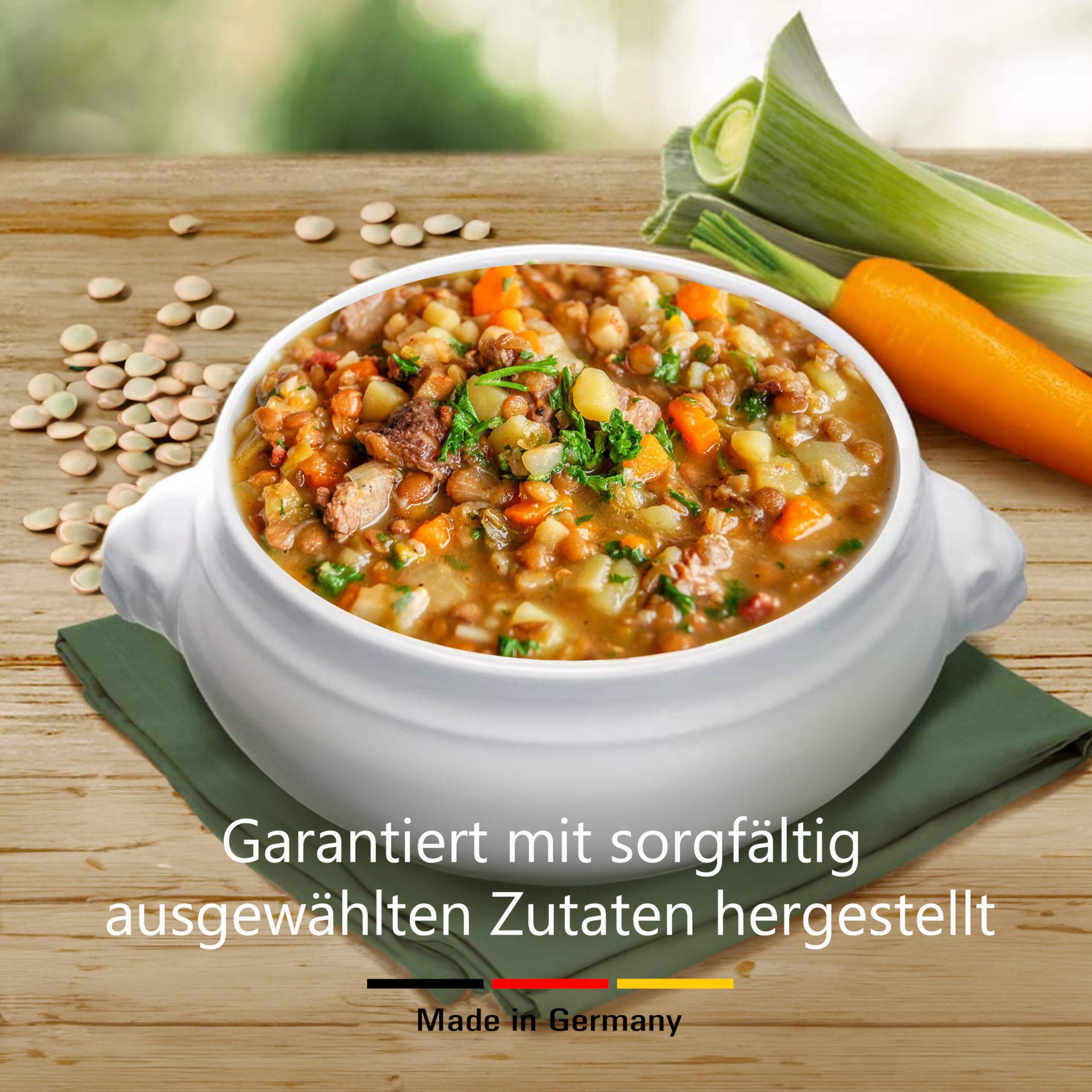 Buss Omi’s klassischer Linseneintopf - Würzig leckerer Suppentopf mit Linsen und magerem Schweinefleisch - Schnelle Fertiggerichte zum Aufwärmen in Mikrowelle & Topf - 6 x 800g (Packung mit 2)