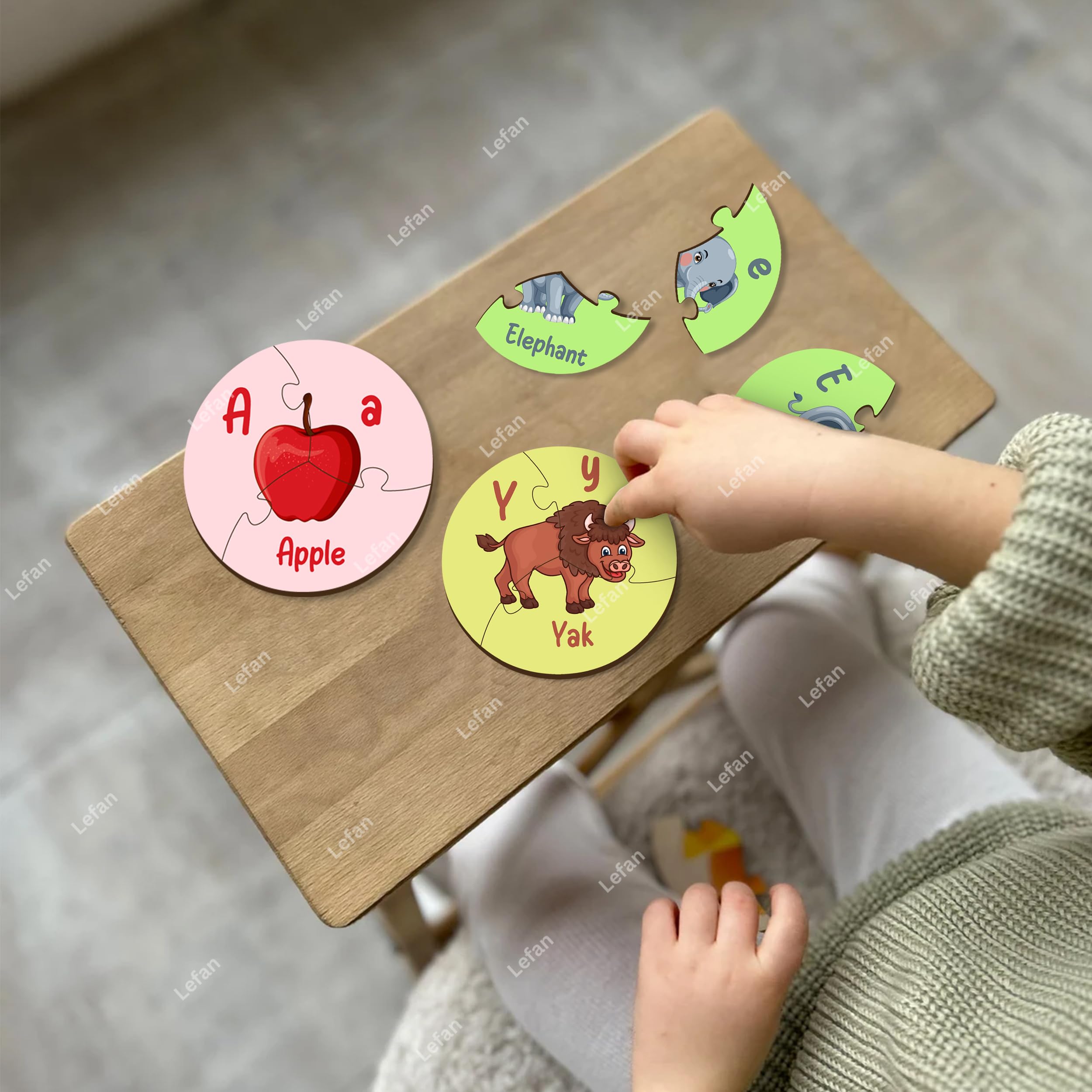 Lefan Round Alphabet Jigsaw Puzzle for Kids Educational ABC Learning Toy 26 Piece Circular Puzzle Preschool Montessori Game Colorful Wooden Letters Toddlers Age 2 3 4 5 Years - Image 5 thumbnail