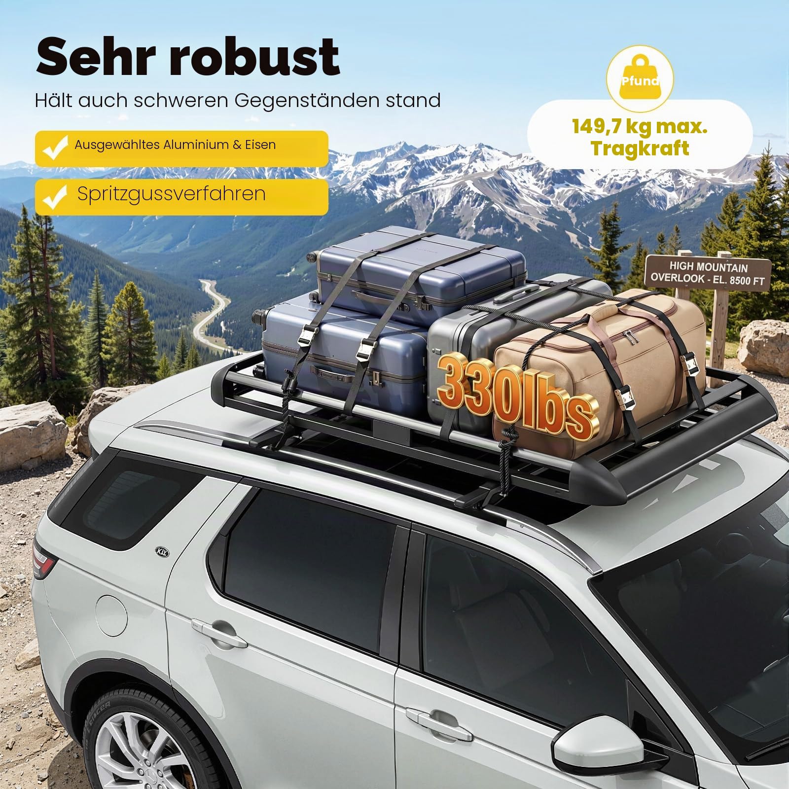 Dachgepäckträger Korb Auto Dachkorb Universal 150KG Tragfähigkeit 160CM | Dachgepäckträger Verstellbare Breite 100-135CM, Aluminium+eisen, Leicht nur 10.2KG für Suv mit Eingebauter Reling 160 * 100