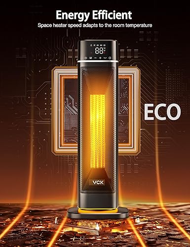 Miniatura 5 de VCK - Calentador de espacio, calentador eléctrico portátil de 24 pulgadas, 12 piess con control remoto, luz nocturna, oscilación de 80, 4 modos,