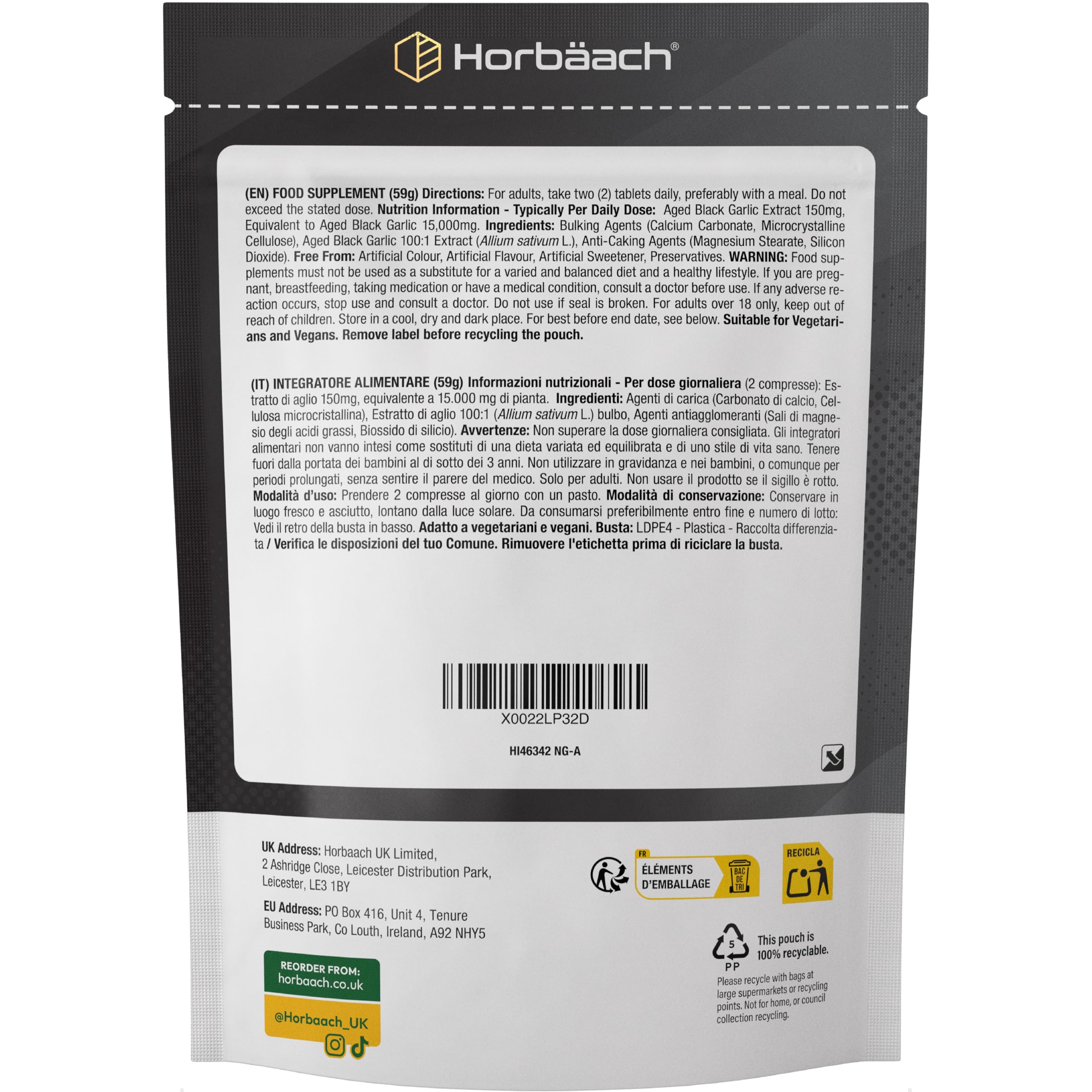 Aglio Nero Fermentato 15000mg | 180 Compresse Vegane | Integratore Inodore e Senza Gusto | Horbaach