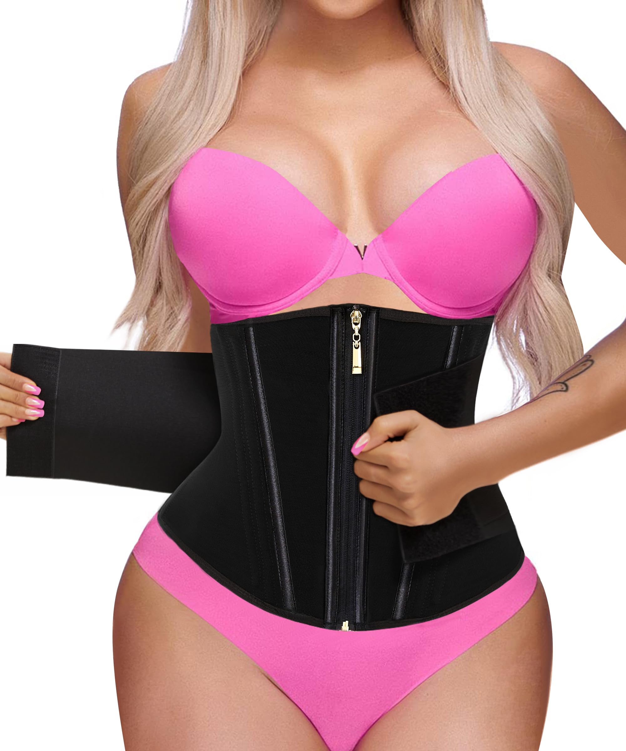 GainKee Women Waist Trainer Cincher Corset Trimmer Slimming Body Shaper Workout Belly Belt Weight Loss Sports Girdle Black M