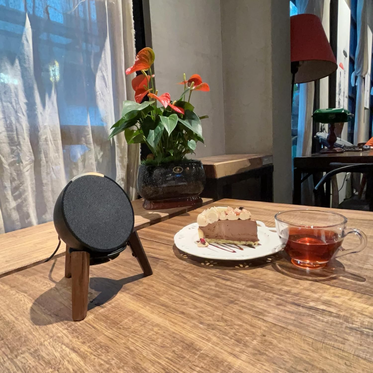 Desk Speaker Stand Compatible for Echo Spot and Homepod Mini Wooden Legs Stand Protect Mount Holder for All Suitable Sized Smart Speaker (Black Walnut) - Image 6