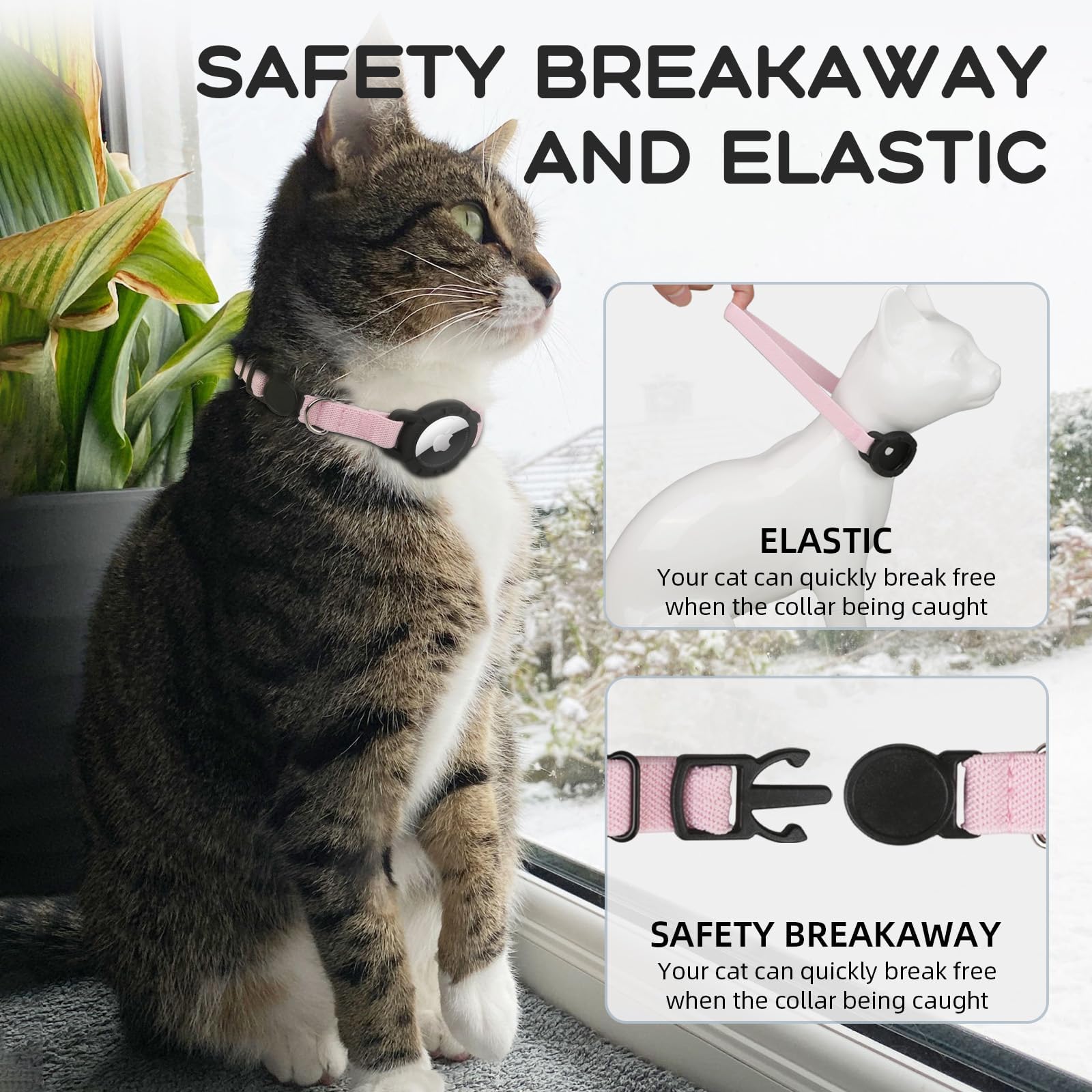 AirTag Cat Collar, Stretchy Kitten Collar with Apple Air Tag Holder and Bell - Image 2