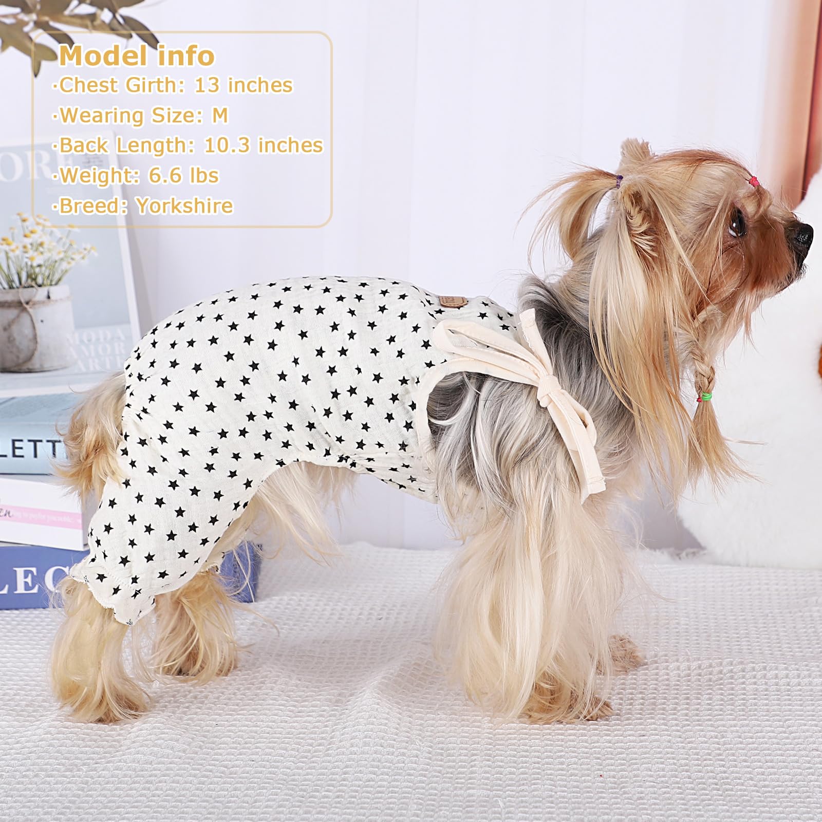 Dog Pajamas Spring Summer Dog Clothes for Small Dogs Girl Boy Star Strap Puppy Onesie Pjs for Doggie Pet Cat Jammies Apparel, Beige, XS