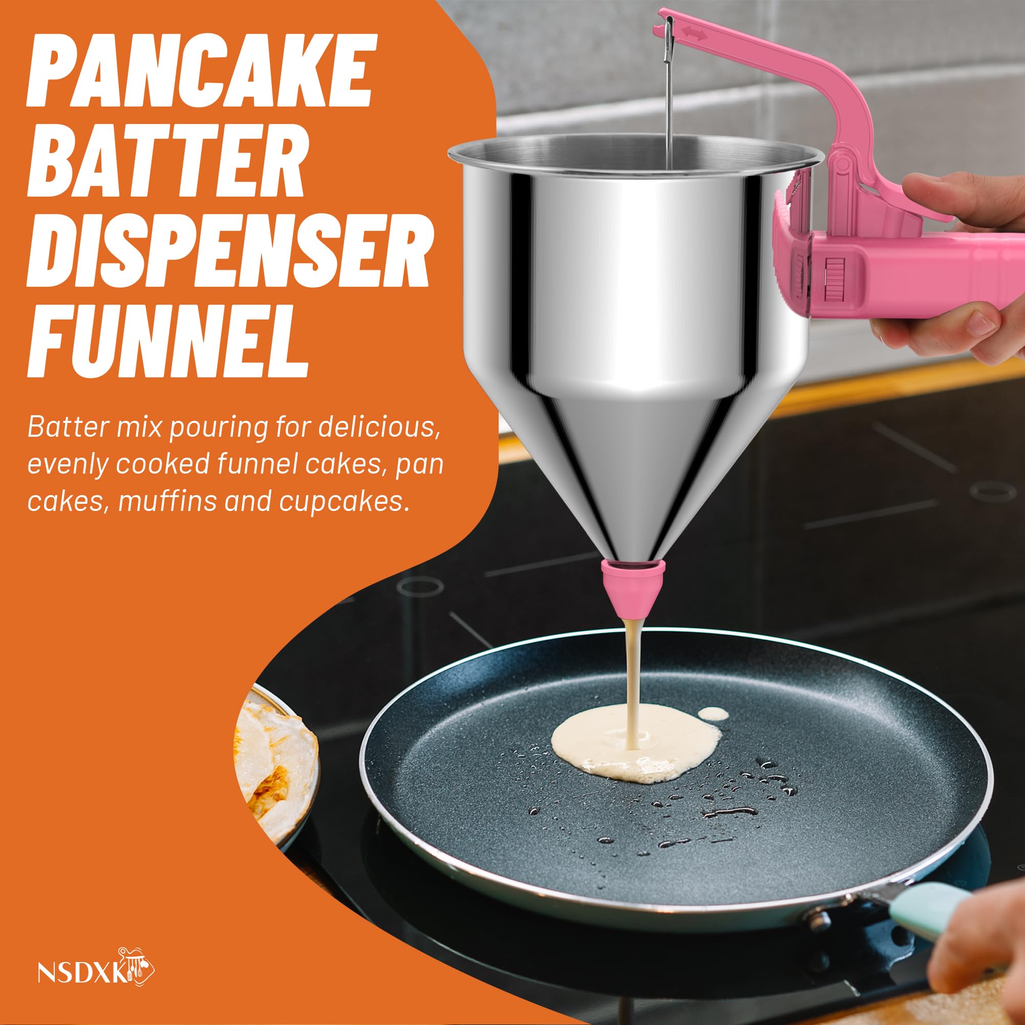 Dispensador de masa para panqueques de 40 onzas, dispensador de pasteles de acero inoxidable con soporte, ideal para panqueques, cupcakes, gofres o cualquier producto horneado, duradero, sin