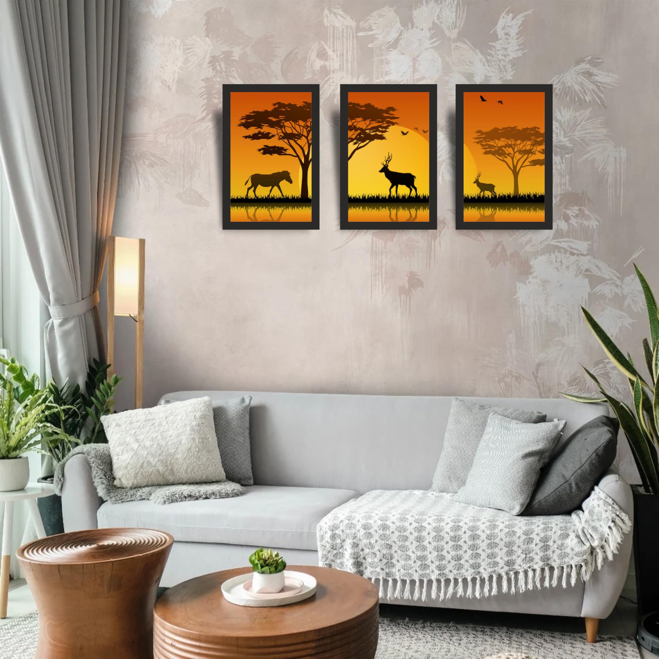Sunset Safari Silhouette Wall Art Set of 3