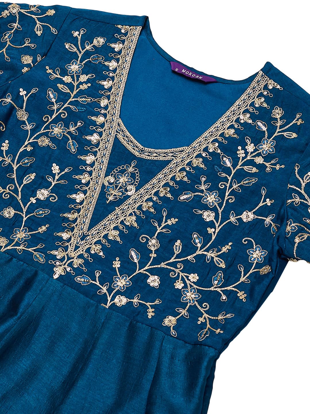 MOKOSH Women's Embroidered Teal Blue Anarkali and Pant with Dupatta Set-471-01-M - Image 7 thumbnail