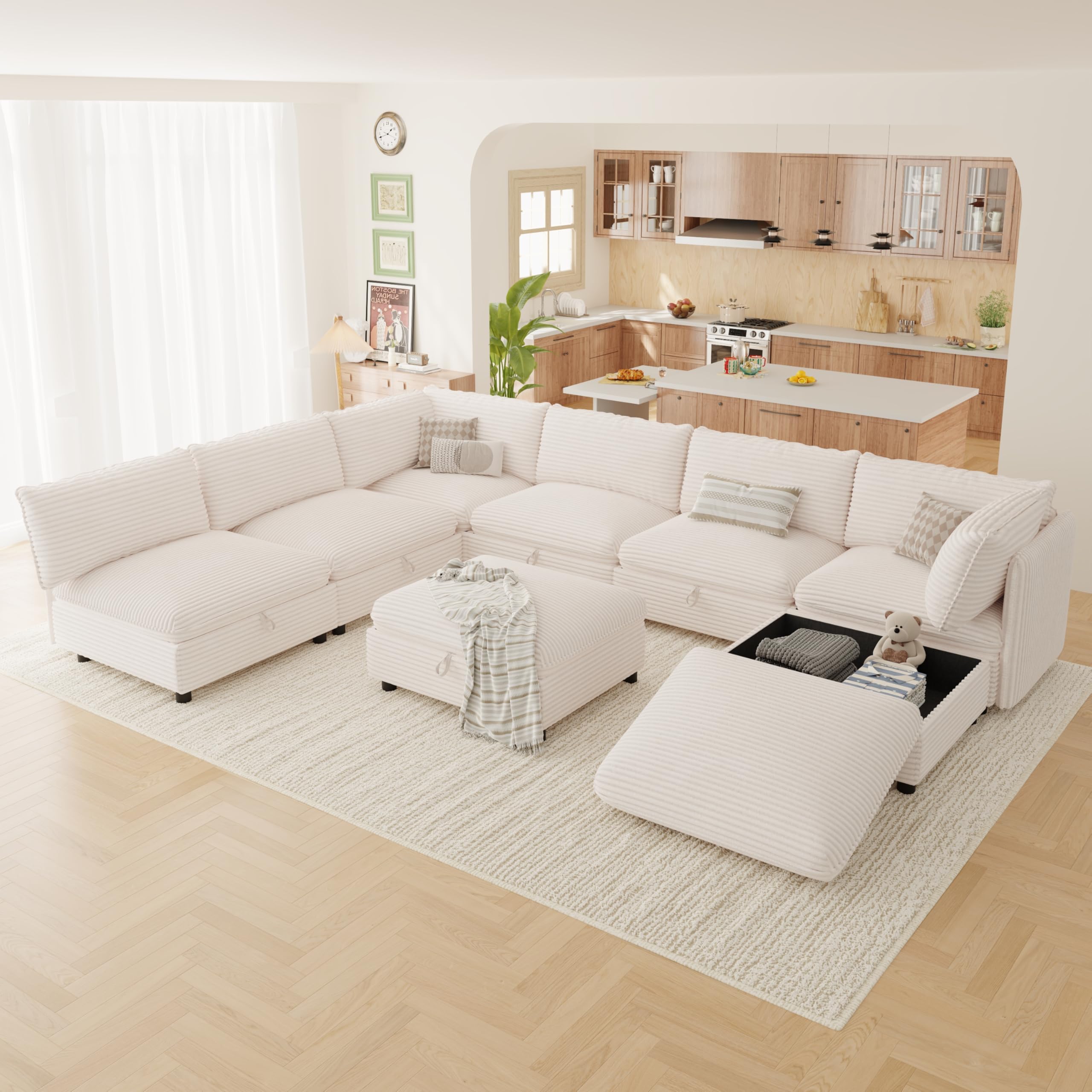 125 Modular Sectional Sofa FSC Certified 8 Seater Sectional Sofa Corduroy Modern Couch with Removable Covers Modern Couch