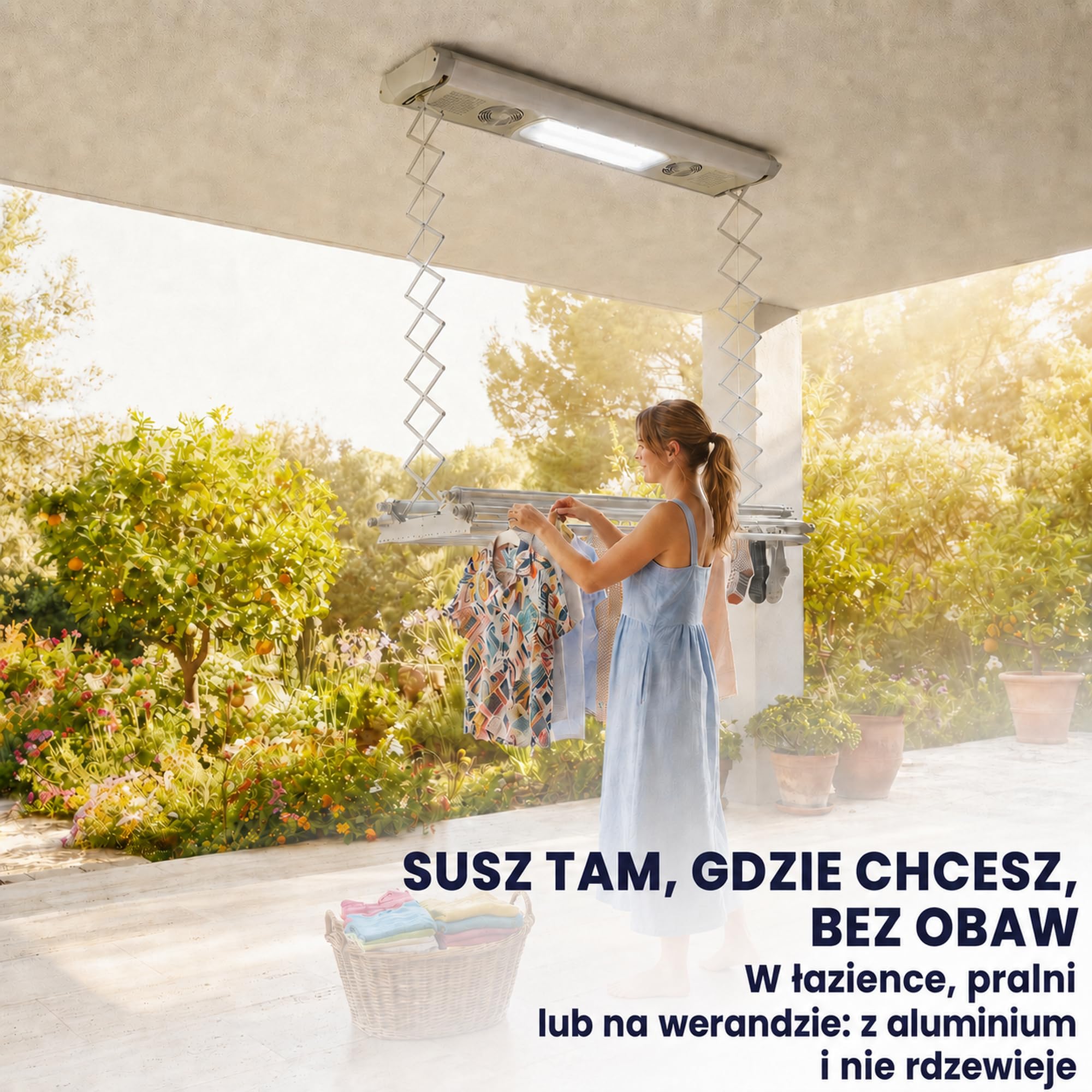 Foxydry Air, elektryczna suszarka sufitowa, sterowana pilotem, 160 cm | oszczędność miejsca, z aluminium, automatyczna, rozsuwana, do pościeli, udźwig 35 kg, szara