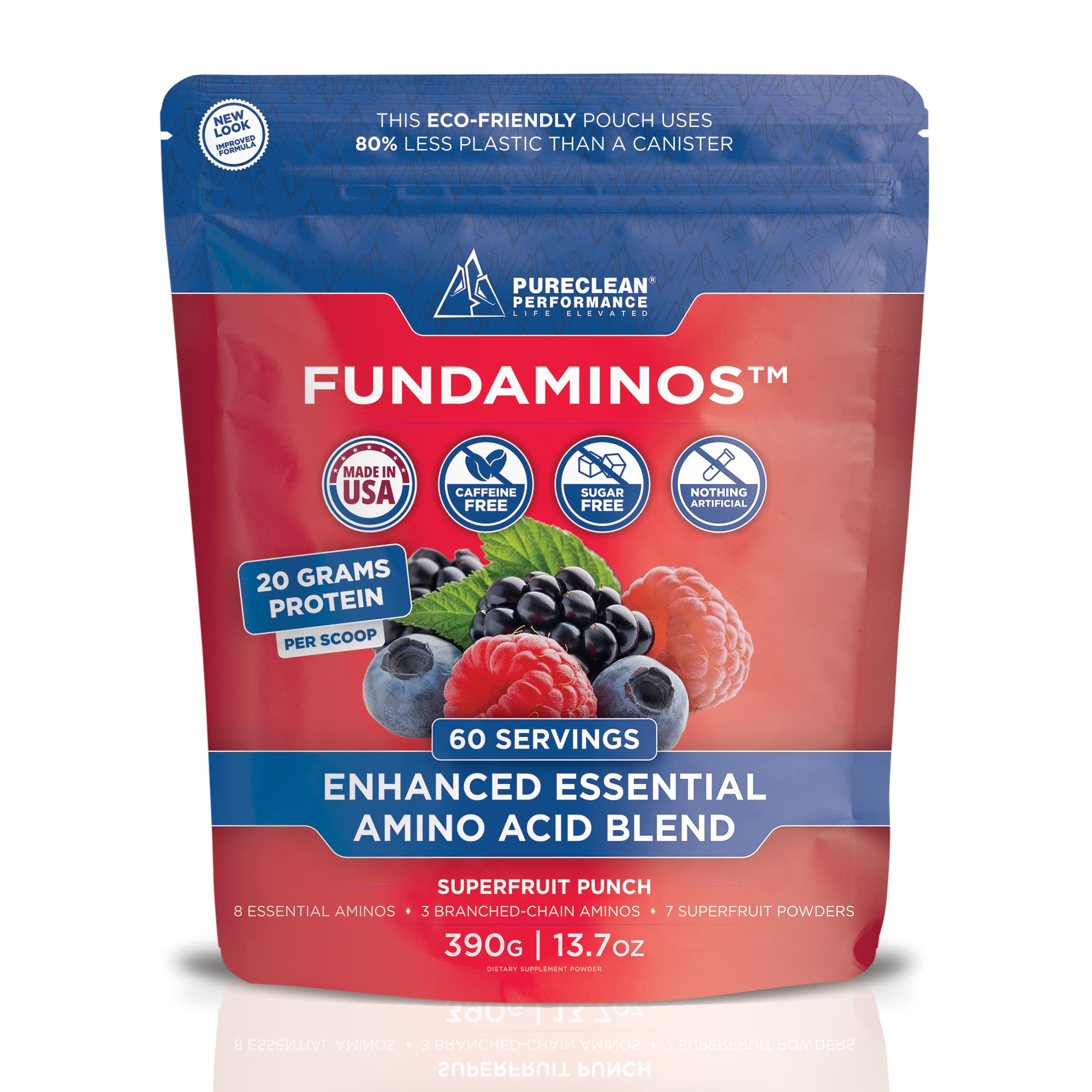 FundAminos EAA + BCAA Amino Acid Powder | Organic, Vegan, Plant-Based | Complete Essential Aminos for Everyday Nutrition | Optimized Protein Utilization | Refreshing Superfruits Blend - 60 Servings