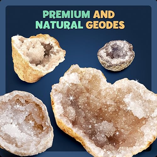 Miniatura 6 de XX TOYS Break Open 10 geodas premium con cristales, incluye gafas, guía de aprendizaje y 2 soportes de exhibición, gran regalo de ciencia STEM para