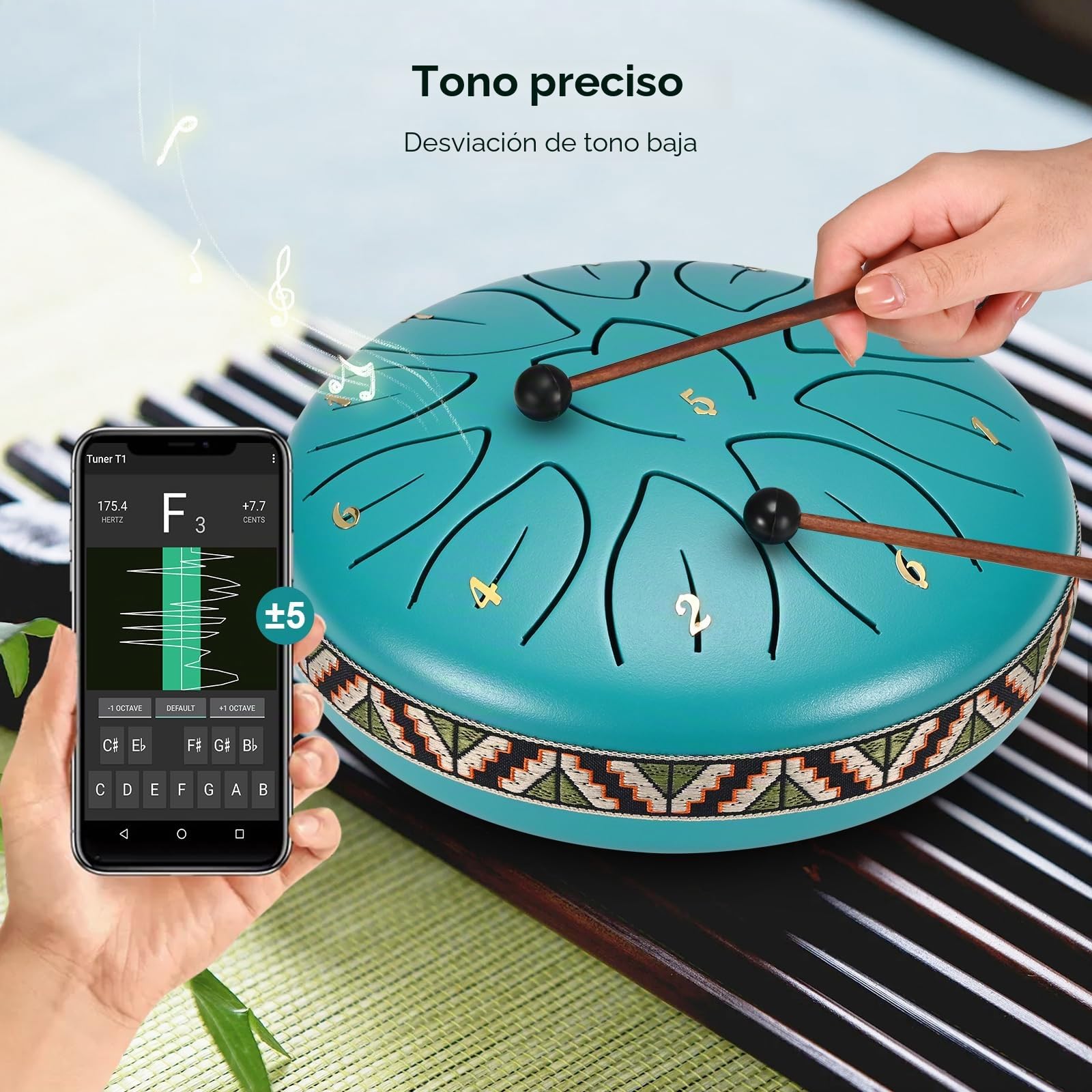 Tambor de lluvia para jardín exterior, 6 pulgadas, 11 notas, instrumento de lengua de acero, con baquetas, soporte para baquetas, meditación, yoga, educación musical, el mejor regalo para