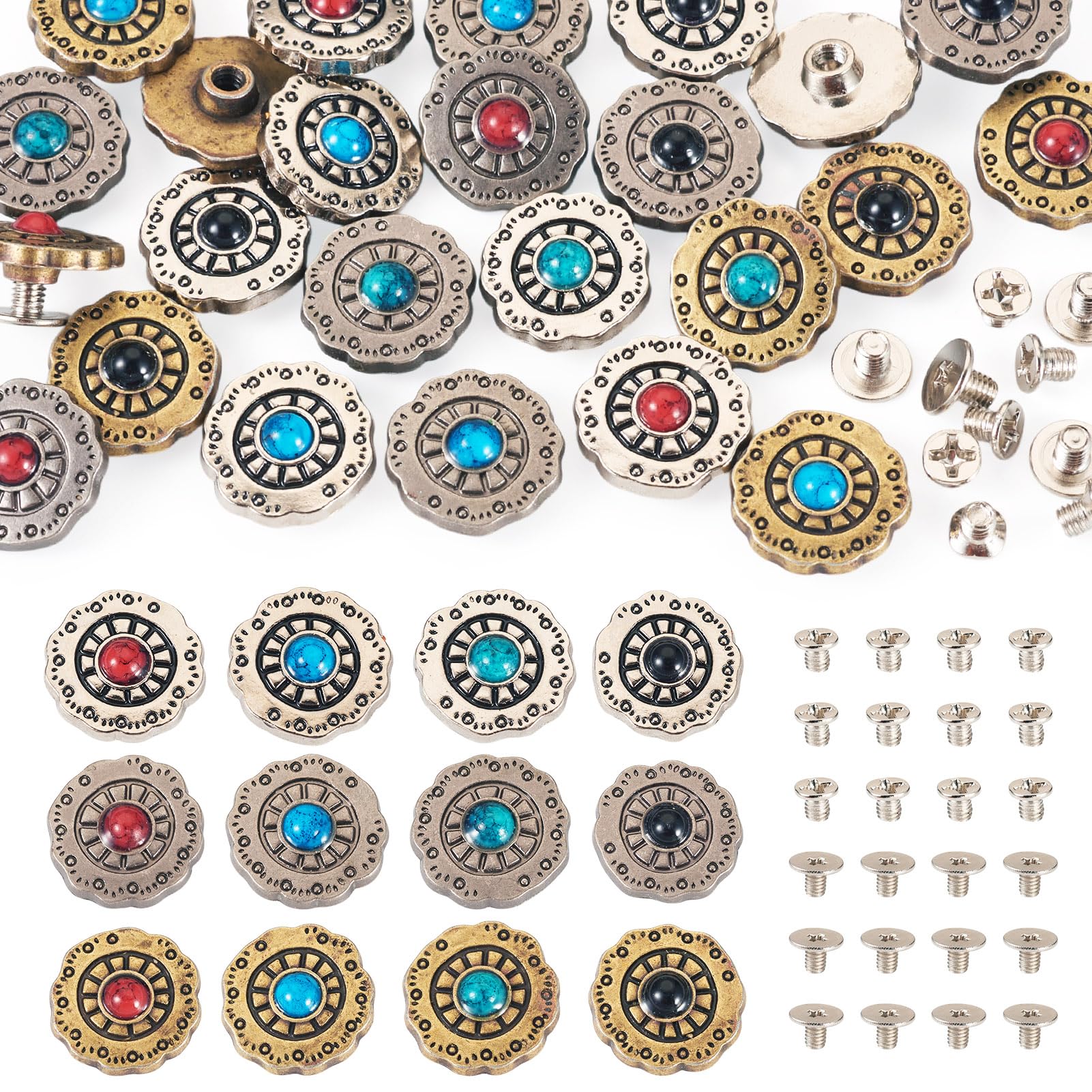 – PandaHall 24 Sets Turquoise Rivet Leather Set Vintage Screw Back Rivets Replacement Decorative Button for Sewing Leather Craft Clothes Belt