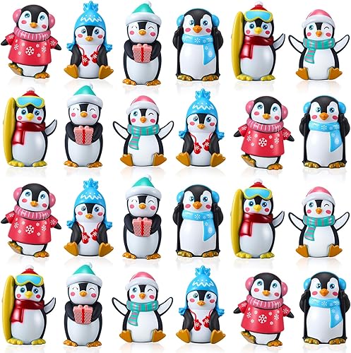 Realspring Christmas Rubber Penguin Bulk Cute Squeak Floating Penguin Rubber Animals Bathtub Toy Winter for Kids Xmas Stocking Stuffers Xmas Tree