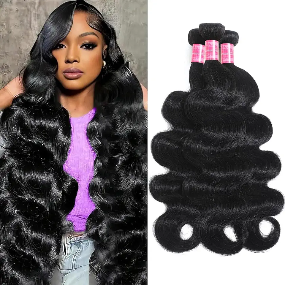 12A Human Hair Bundles Body Wave 3 Bundles 14 16 18 Inch Brazilian Body Wave Human Hair Bundles 100% Unprocessed Virgin Bundles Human Hair Raw Remy Hair Bundles for Women Double Weft Natural Black