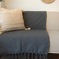 Casa Coeva - Manta de sofá artesanal Algodão Cinza Grafite 140 x 240