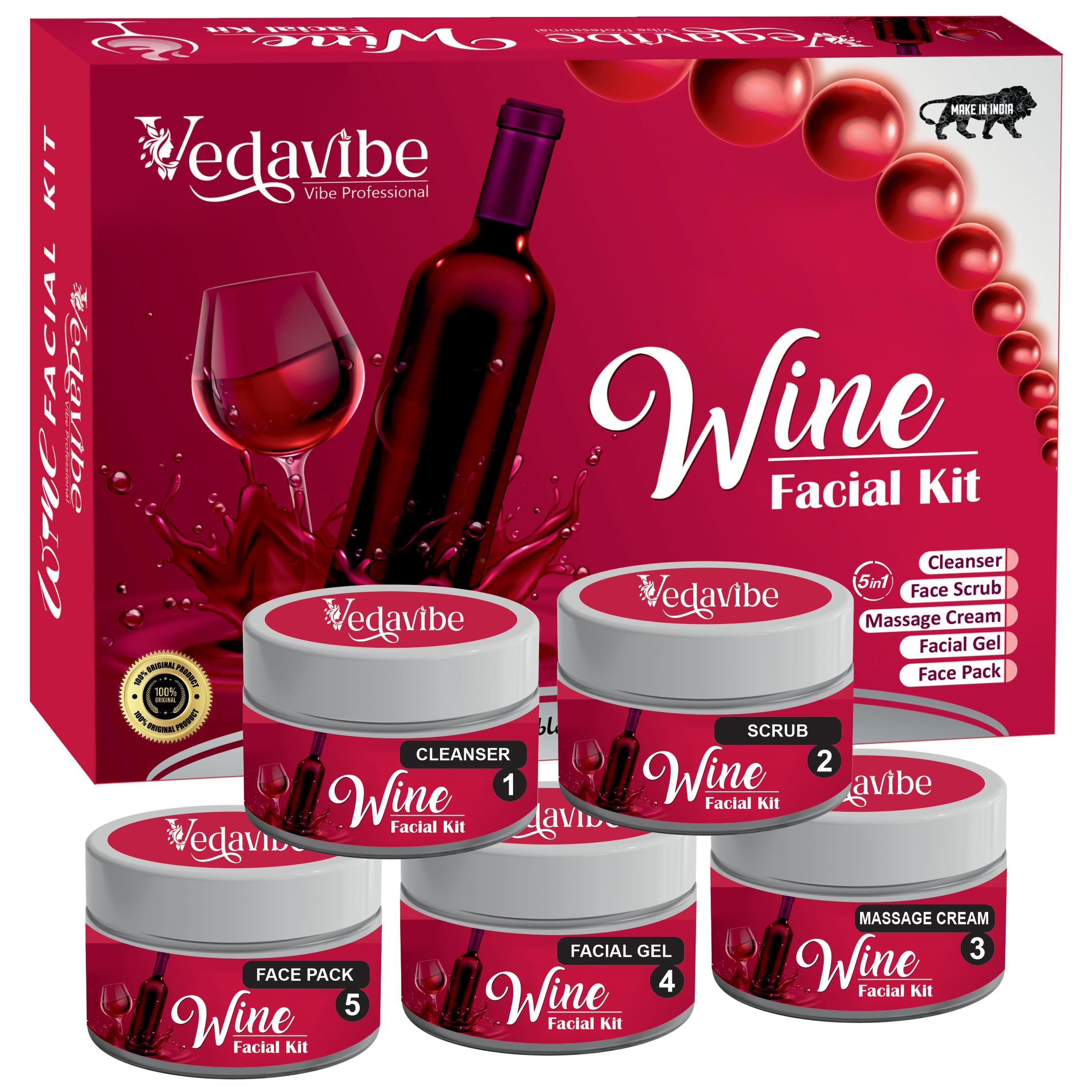 Professional Vedavibe Red Wine Facial Kit (5 easy step) 275 G