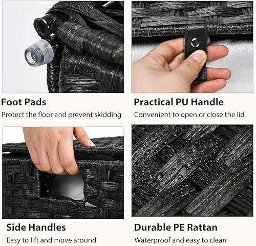 Miniatura 5 de Giantex Cesta de ropa sucia con ruedas y tapa, cesta de ropa de ratán de 125 litros con 2 bolsas extraíbles y asa, clasificador de lavandería