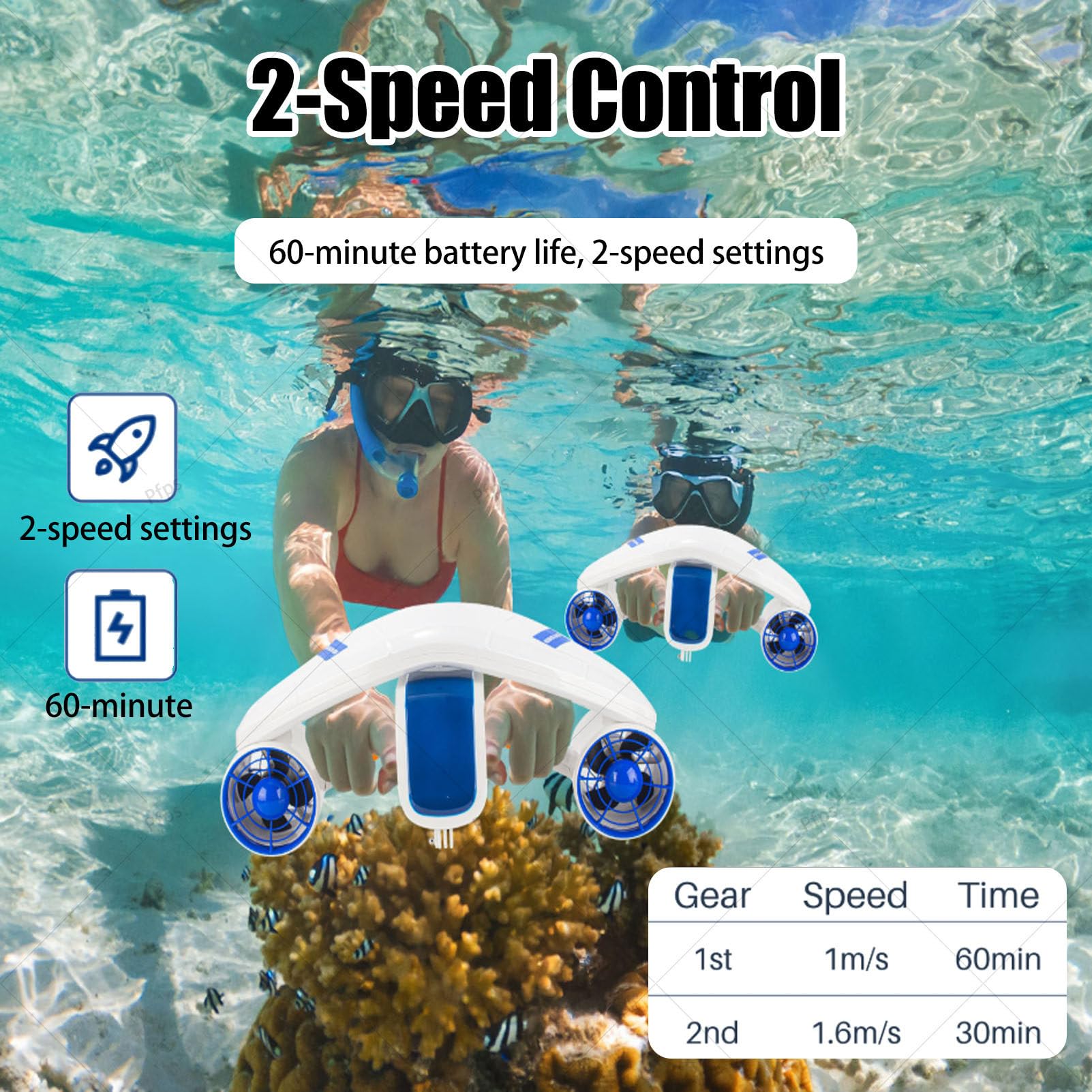 Scooter Submarino, con Pantalla De 2,8 Pulgadas, Soporte para Cámara De Acción, Resistente Al Agua hasta 20M, Autonomía De 60 Minutos para Aventuras De Buceo con Esnórquel