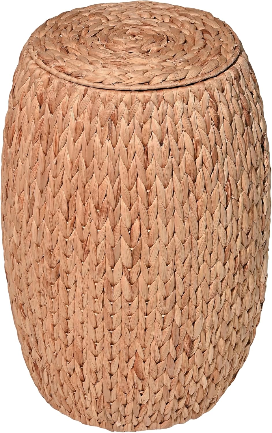 happimess SSL1001A Colt 21.06" Coastal Bohemian Handwoven Hyacinth Barrel Wicker Storage Basket with Lid End Table,Natural Side Table for Decoration in Bathroom, Bedroom, Living Room