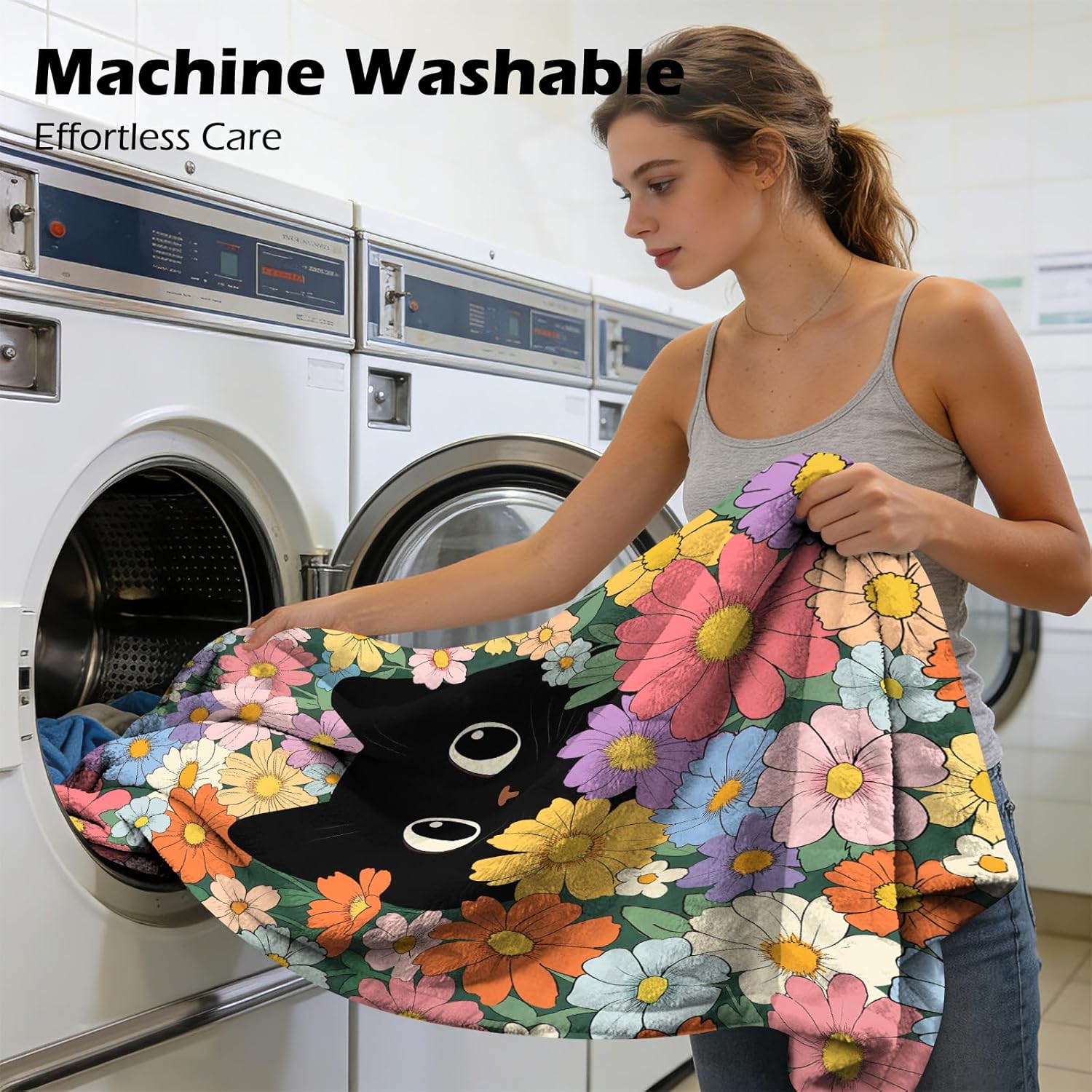 Orange Cat Floral Themed Blanket - 50"x60" Cute Orange Cat Gifts for Cats Lovers Women Mom Teen Girls All Season Super Soft Comfort Flannel Blanket Pet Cats Lovers Christmas Birthday Gifts