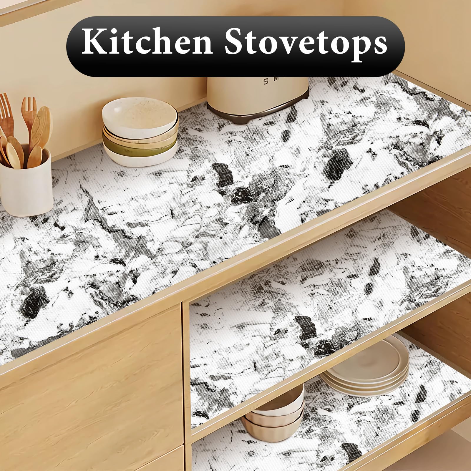 Revestimiento para cajones y estantes para armario de cocina: 17 pulgadas x 20 pies, antideslizante, impermeable, papel no adhesivo, forro de mármol gris y blanco, fácil de revestir para baño con