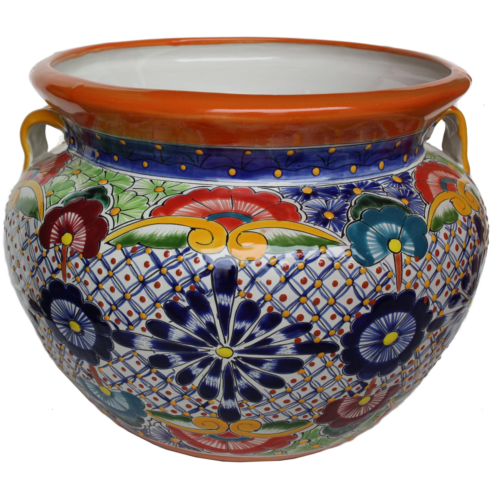 Fine Crafts Imports Indoors/Outdoors Large-Sized Cherato Mexican Colors Talavera Ceramic Garden Pot, Multicolor, Size: 17inch Overall Diameter x 13.5inch Height.