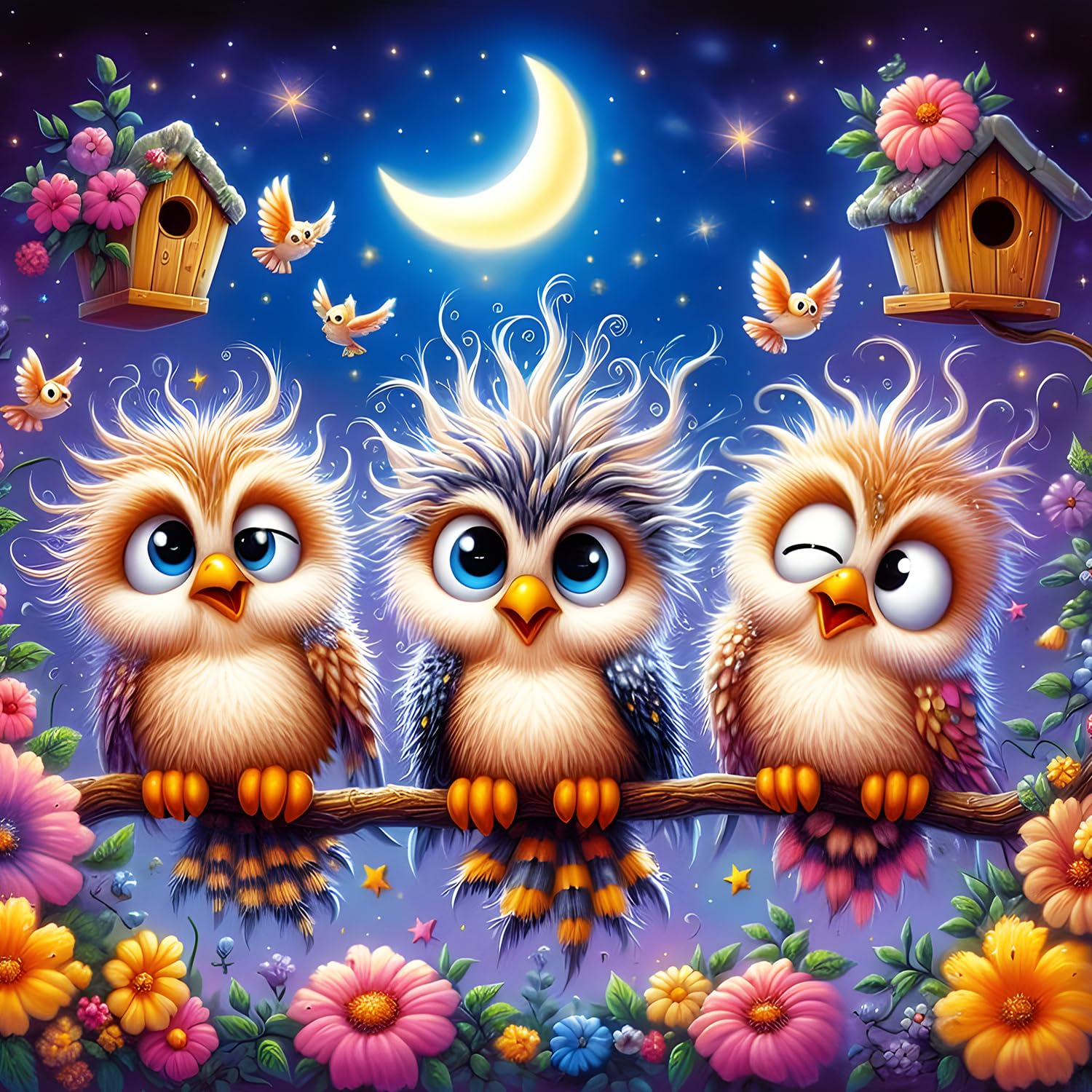 MXJSUA 5D Diamond Painting, Broderie Hibou Super Lune Diamant Kit Complet, Artisanat Strass Point De Croix Pour Adultes, Décoration Intérieur 30x40cm