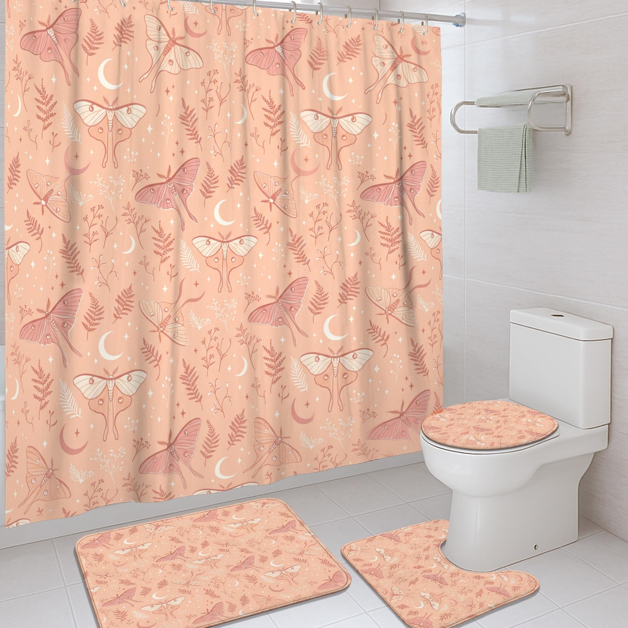 Rideau de douche papillon de nuit nature avec tapis et crochets pour la maison
