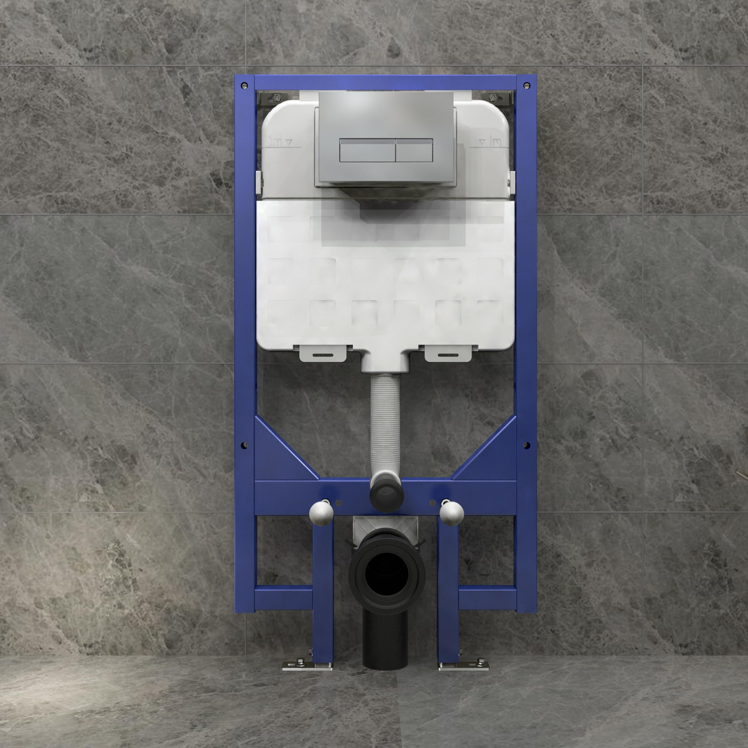 Biubiubath Blue Bathroom Concealed 1140Mm Height,80Mm Depth Wall Hung Toilet Cistern Frame With Rectangular Sliver Flush Plate