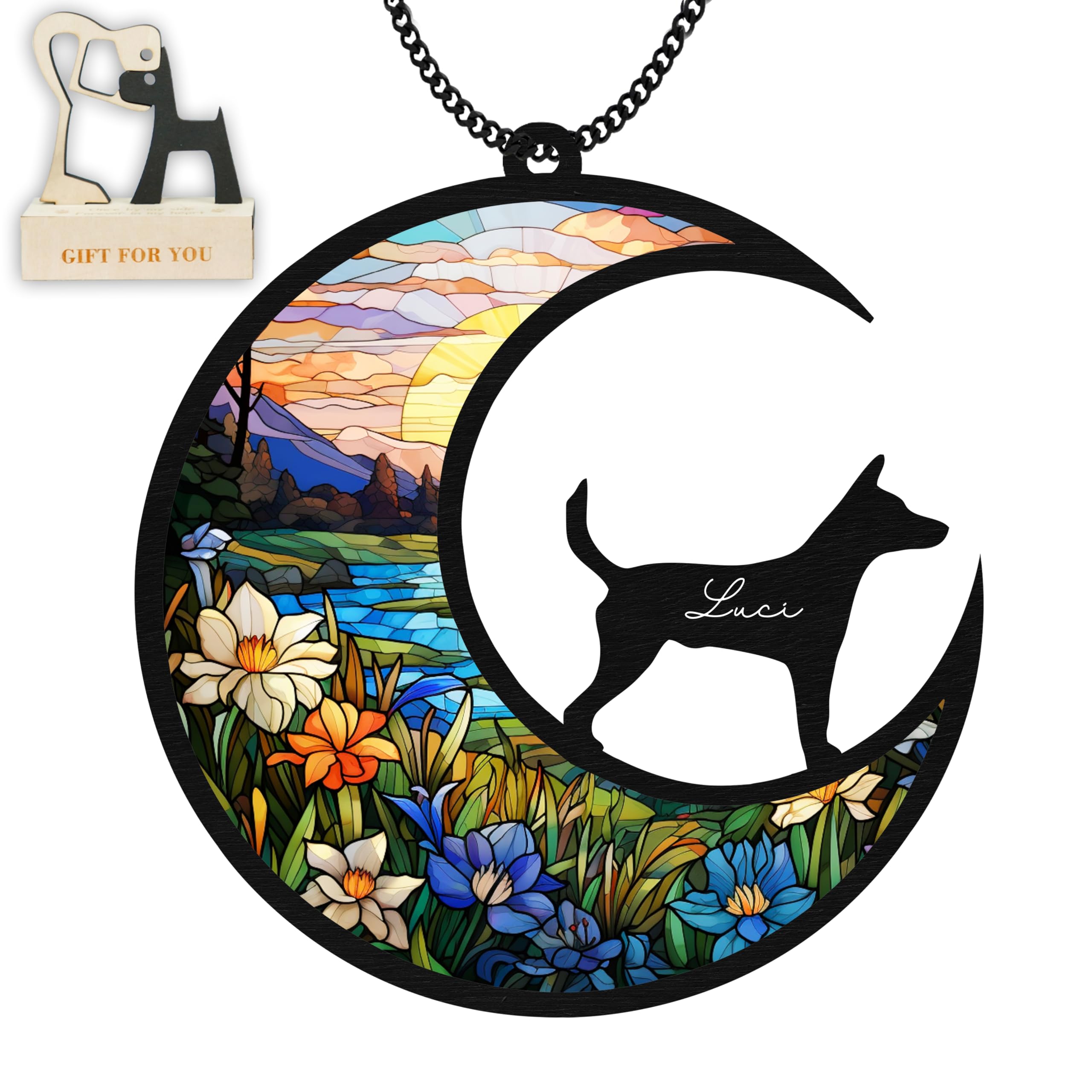 Fox Terrier Memorial Dog Suncatcher Acrylic Stained Glass Window Car Hanging Loss of Dog Sympathy Gift for Pet Lover Dog Passing Away Gifts SC-D-B11-6-02