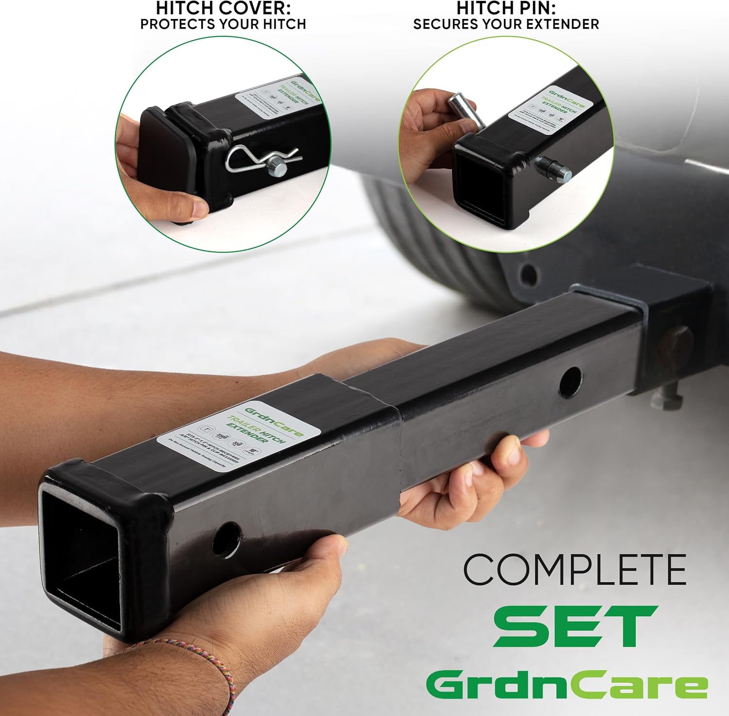 GrdnCare Heavy-Duty 10" Trailer Hitch Extender for 2-Inch Receiver, Alloy Steel Trailer Hitch Extension Support 3,500 GTW/350 Tongue Weight | Pin, Clip & Cover Included| Rust- Resistant & Anti-Rattle
