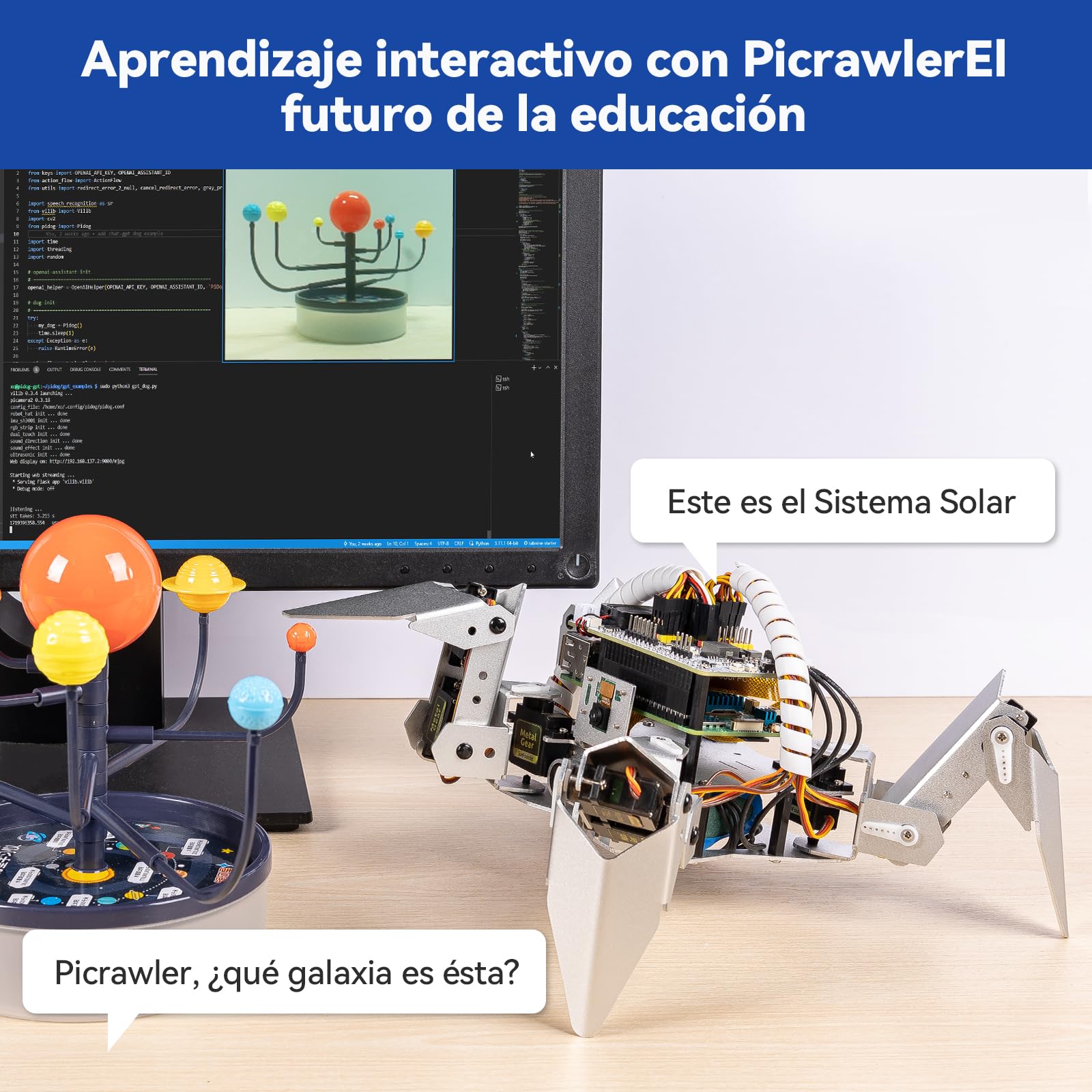 SUNFOUNDER PiCrawler AI Robot Kit para Raspberry Pi, Sombrero Robot, Módulo de Cámara, Multi-Función DIY Robots Biónicos para Niños y Adultos, Pilas Incluidas (Raspberry Pi NO Incluido)