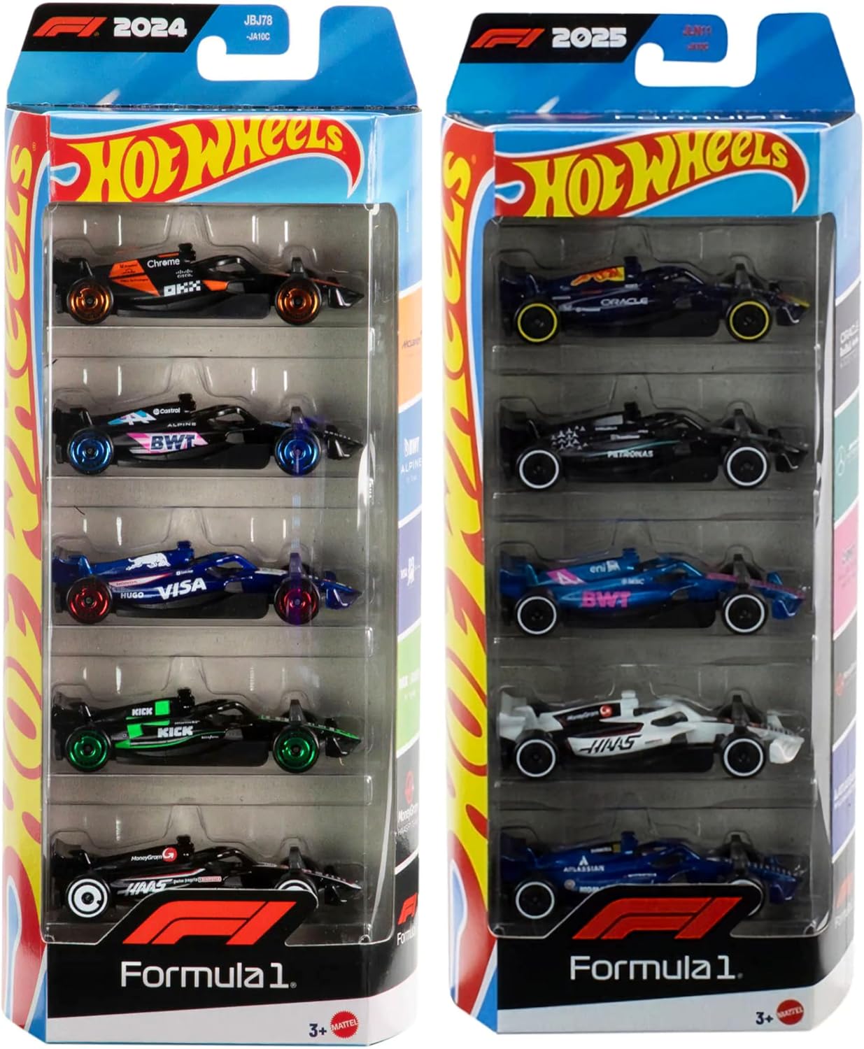 Hot Wheels Formula 1 Die-Cast Cars Bundle of 2 x 5-Pack, F1 2024 and 2025 Teams, Ages 3+