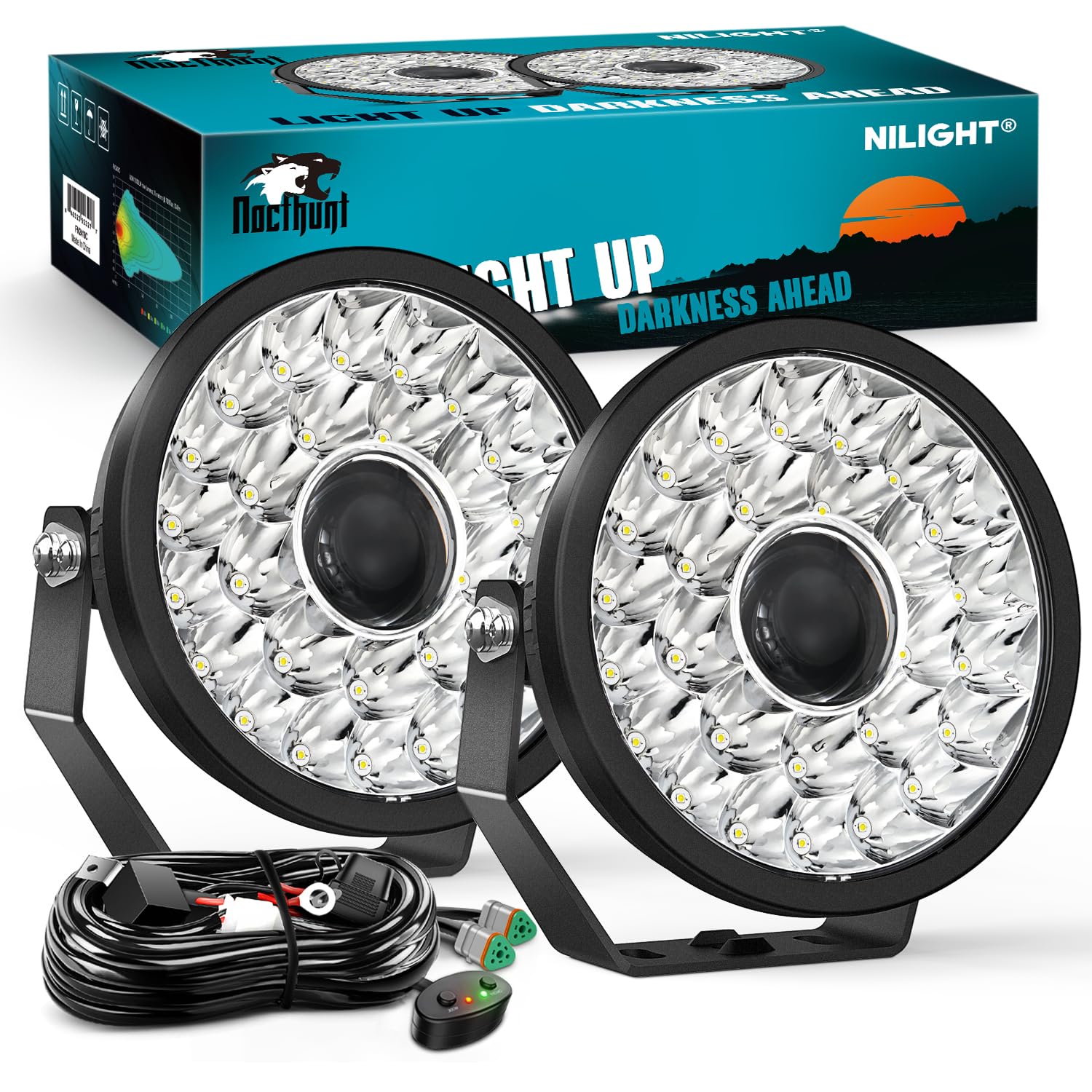 Nilight 9 Inch LED Offroad Driving Lights with DRL Round Hyper Spot Beam