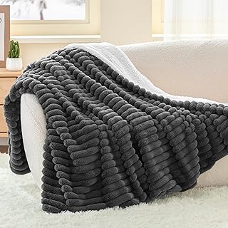INFIIXSO Sherpa Throw Blanket for Couch - Super Soft & Warm Striped Flee...