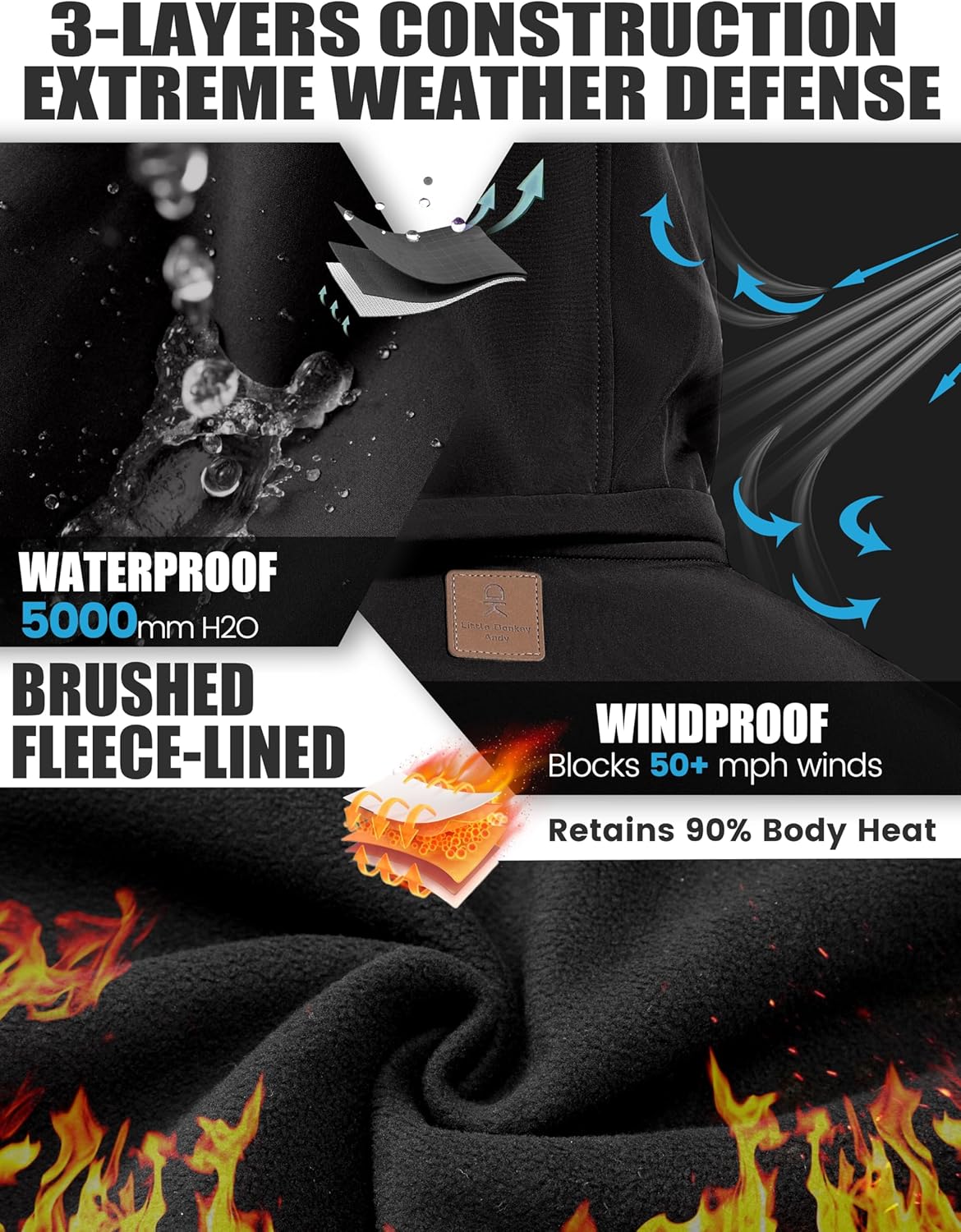 Little Donkey Andy Men’s Softshell Jacket with Removable Hood, Fleece Lined - Image 5