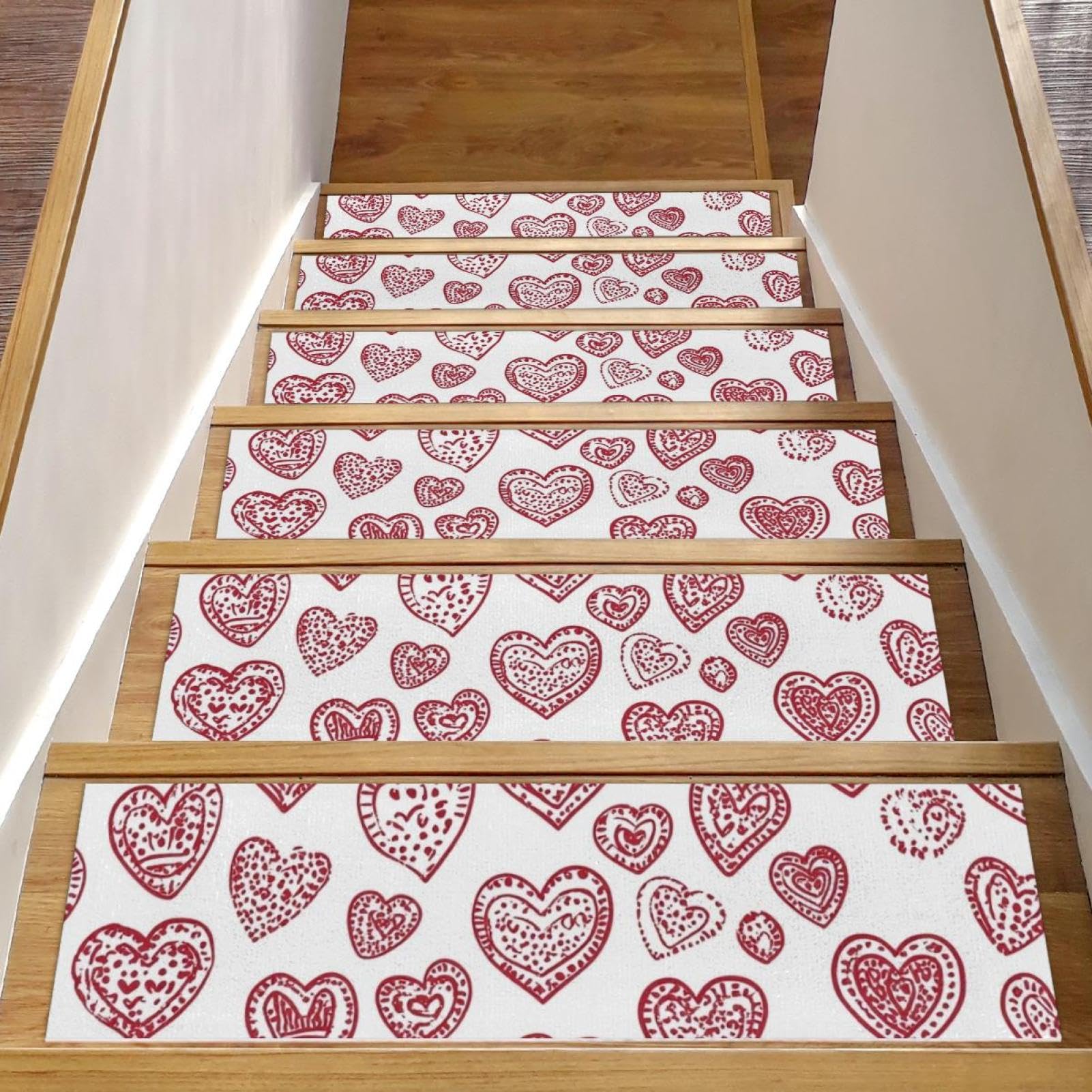 Peldaños de escalera de madera antideslizantes de 8x30 pulgadas, alfombras rojas lavables de 15 piezas