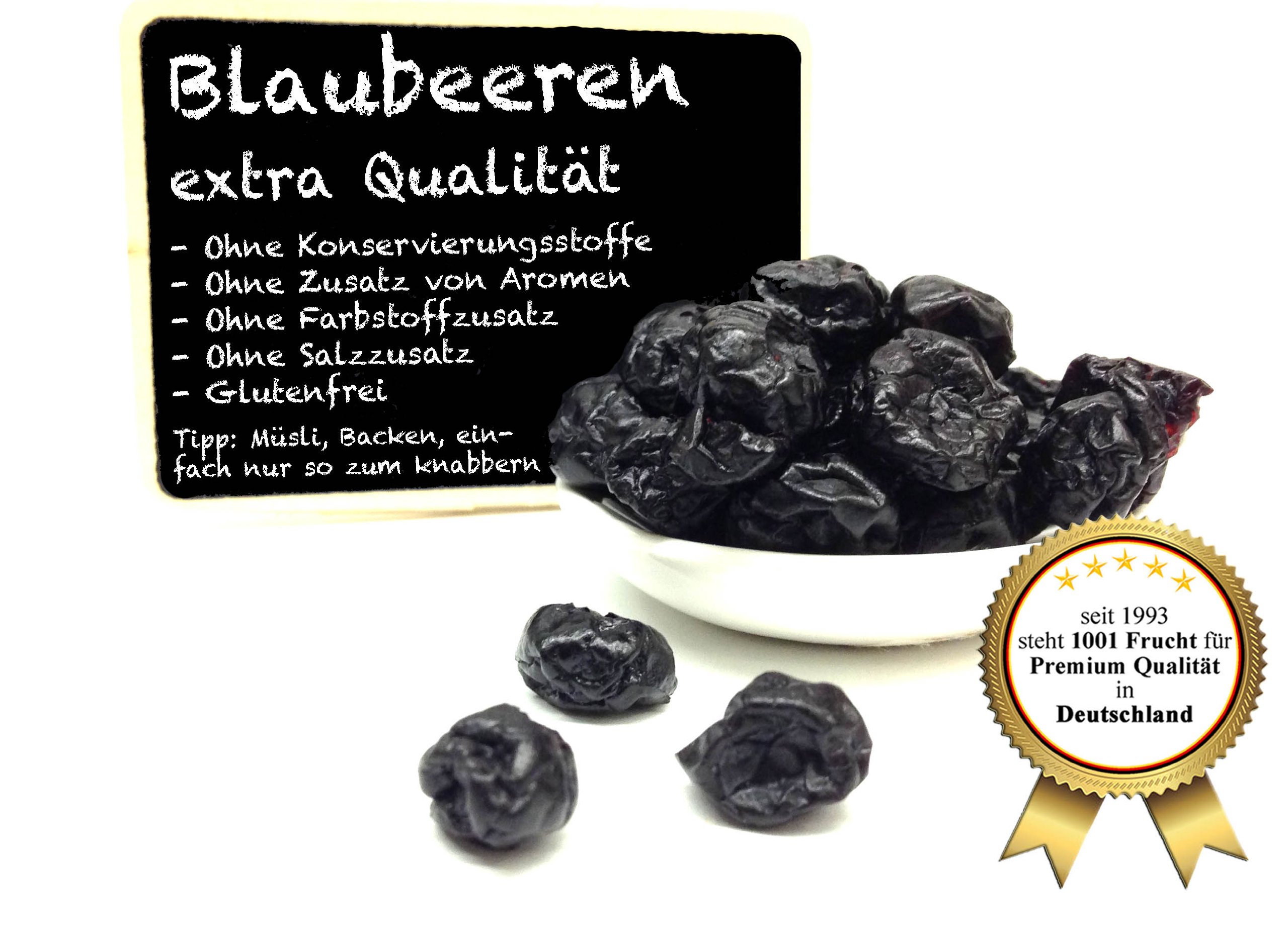 1001 Frucht getrocknete Heidelbeeren 1000 g kandiert I Wilde Blaubeeren ungeschwefelt aus Deutschland ohne Zusätze I Saftige Trockenbeeren Waldheidelbeeren getrocknet gentechnikfrei…