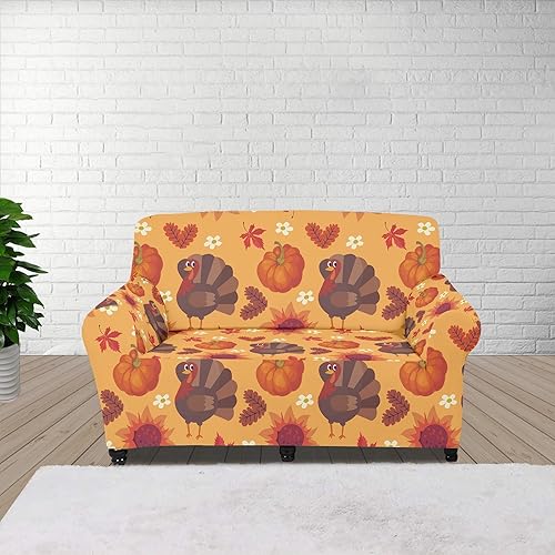 Miniatura 3 de Fundas de sofá de 1 pieza, diseño de pavo y calabaza, funda elástica para sofá de 2 cojines, protector de muebles decorativo para sala de estar