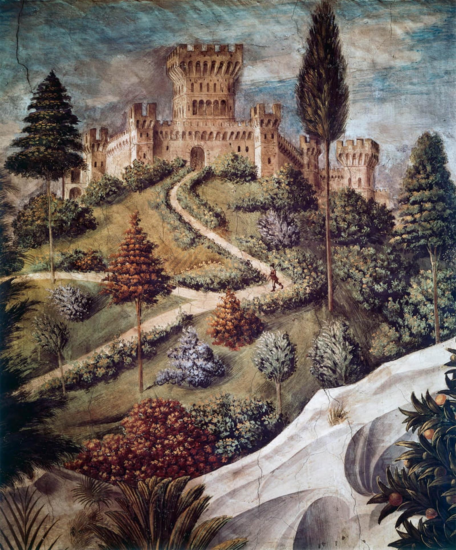 POSTERIIk Vintage Print Pop Art Landscape Artwork Castle Landscape Detail From the Procession of the Magi by Benozzo Di Lese Di Sandro Gozzoli Art Prints for Office Home Decor 60x90cm