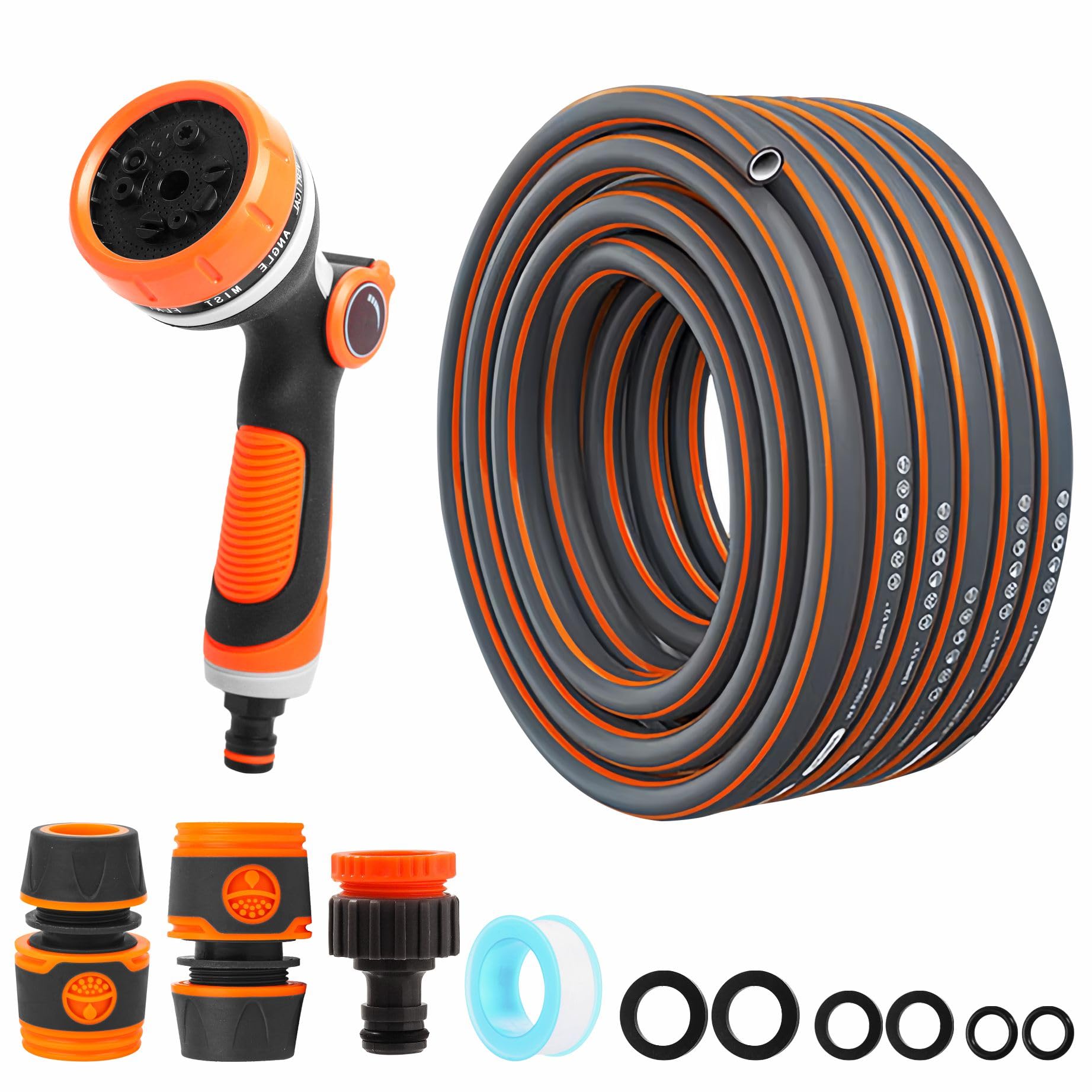 YIYAYOO 20m Garden Hose Pipe Reinforced Water Hose Pipe with 10 Function Spray Nozzle Tap Hose Connectors, Anti Kinking 1/2 inch Hoses PVC Plastic Tube Outdoor Hosepipes for Garden Reel 65ft/20m